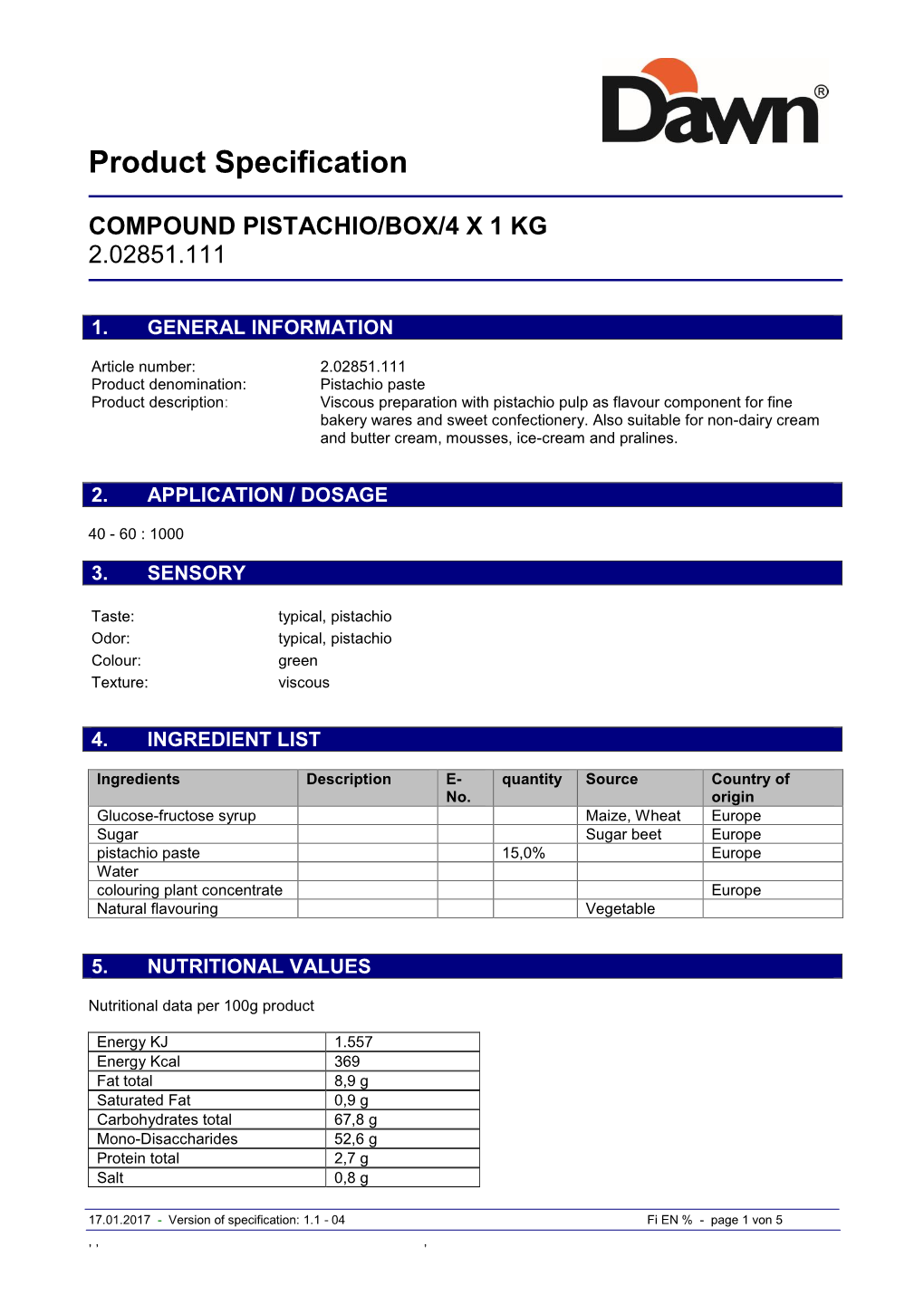 Product Specification