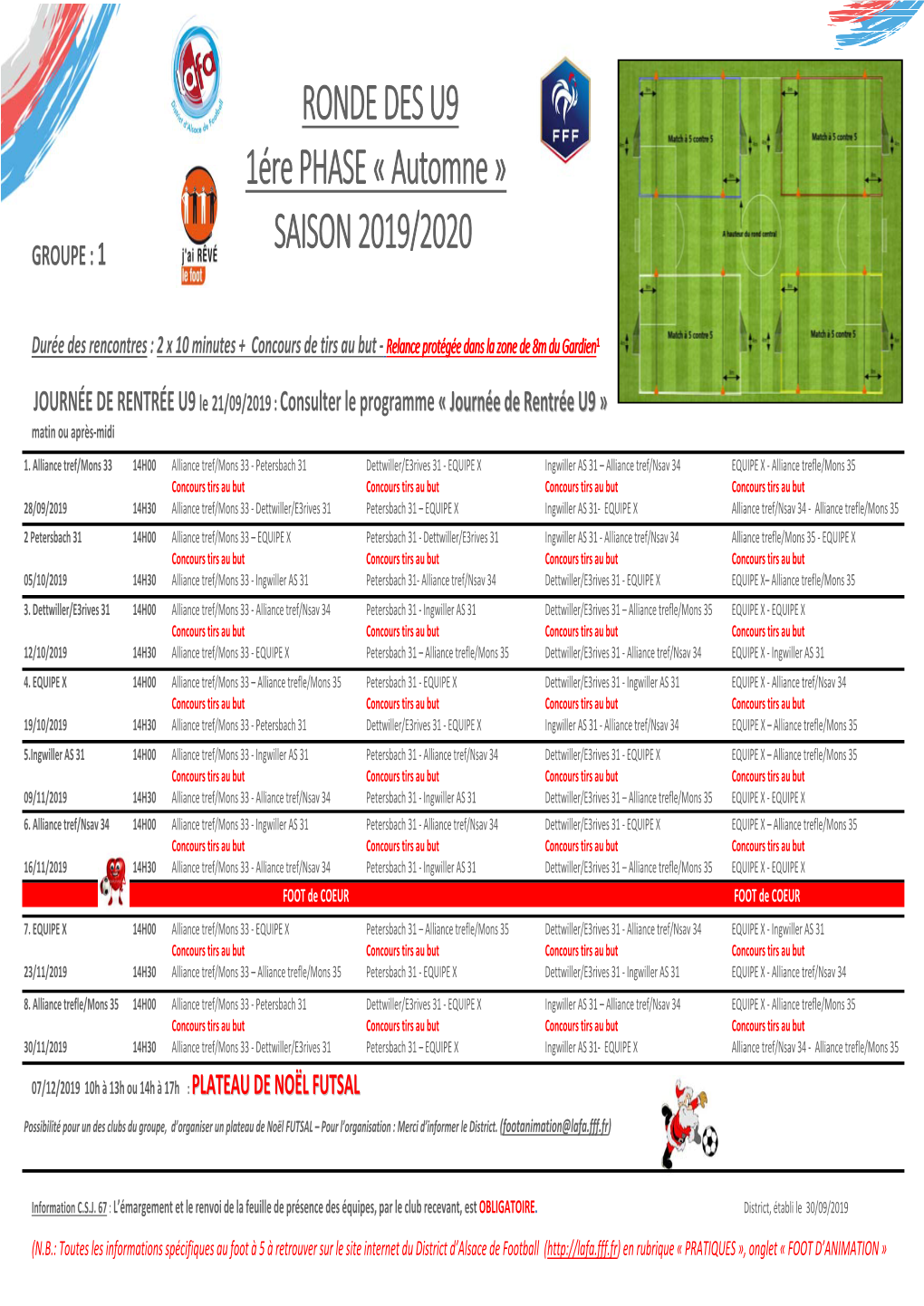 RONDE DES U9 1Ére PHASE « Automne » SAISON 2019/2020