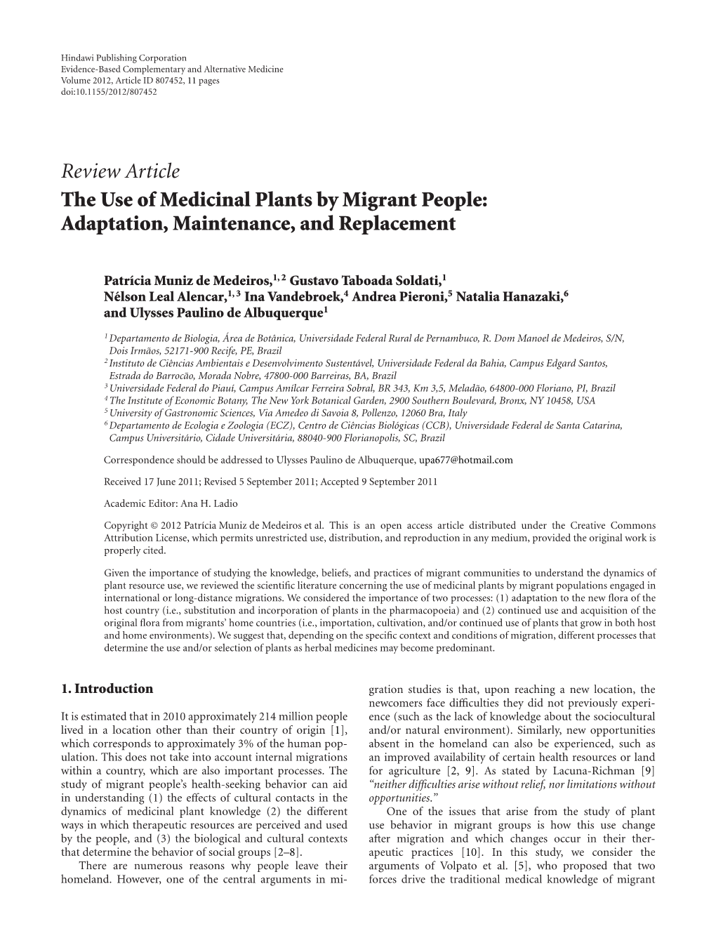 The Use of Medicinal Plants by Migrant People: Adaptation, Maintenance, and Replacement