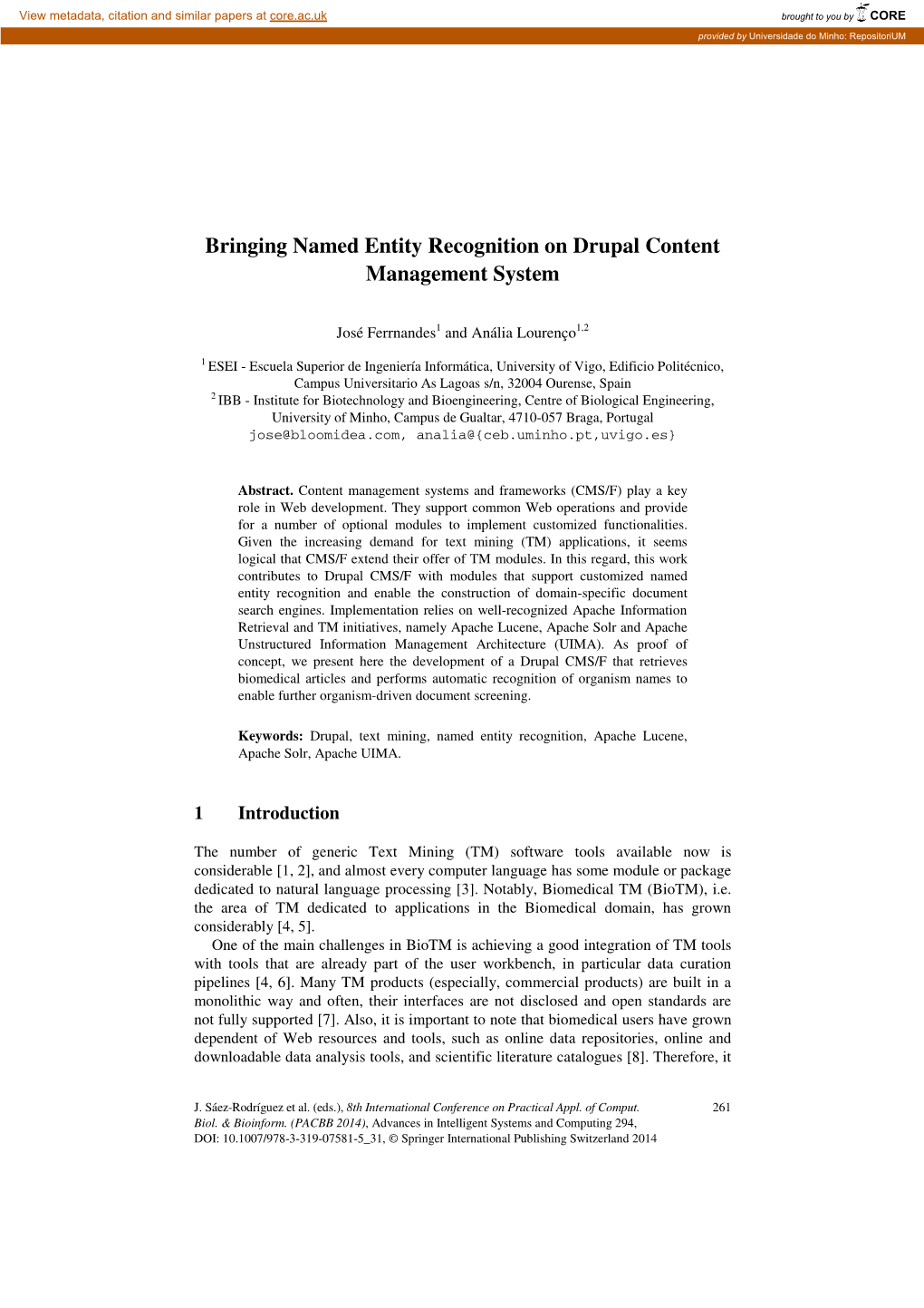 Bringing Named Entity Recognition on Drupal Content Management System