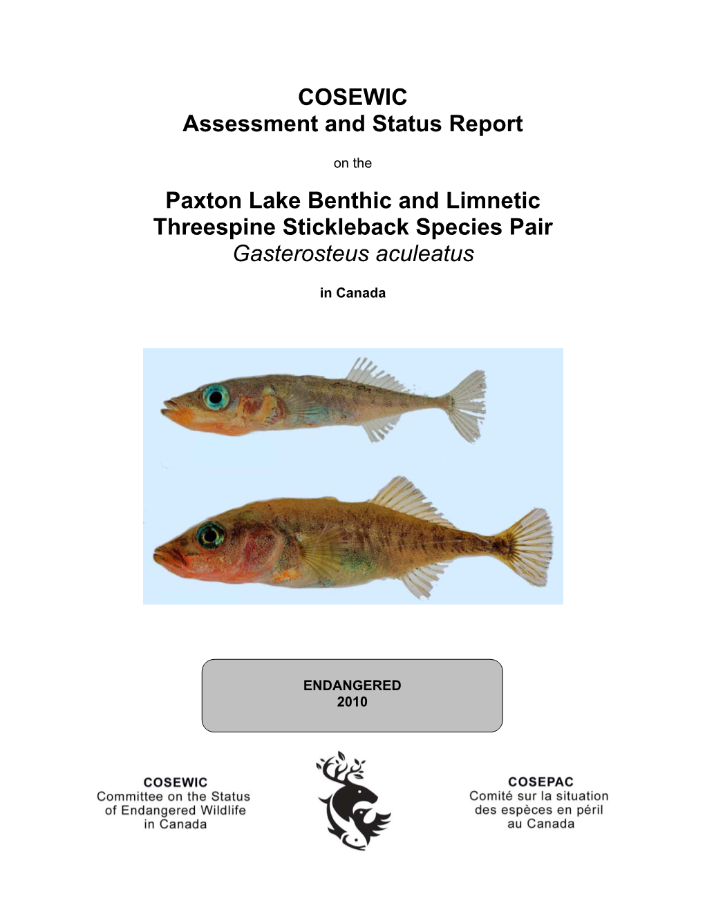 Paxton Lake Benthic and Limnetic Stickleback (Gasterosteus Aculeatus)