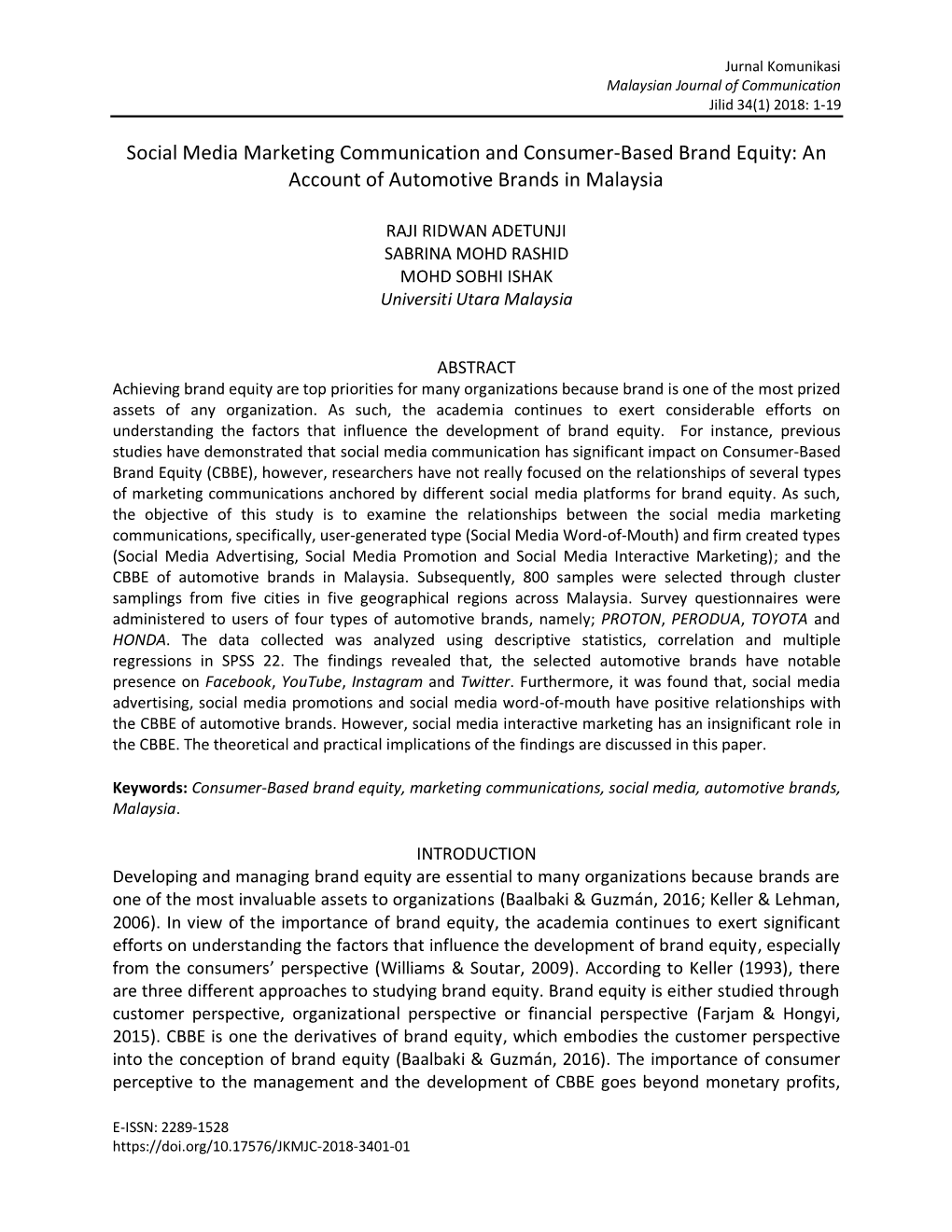 Social Media Marketing Communication and Consumer-Based Brand Equity: an Account of Automotive Brands in Malaysia