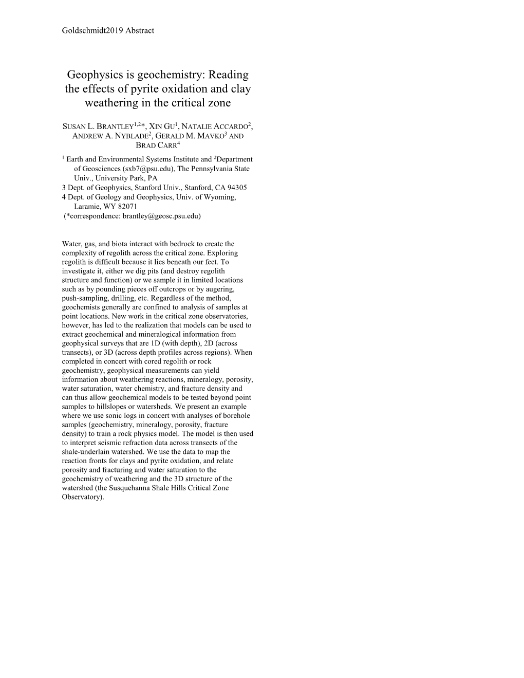 Geophysics Is Geochemistry: Reading the Effects of Pyrite Oxidation and Clay Weathering in the Critical Zone