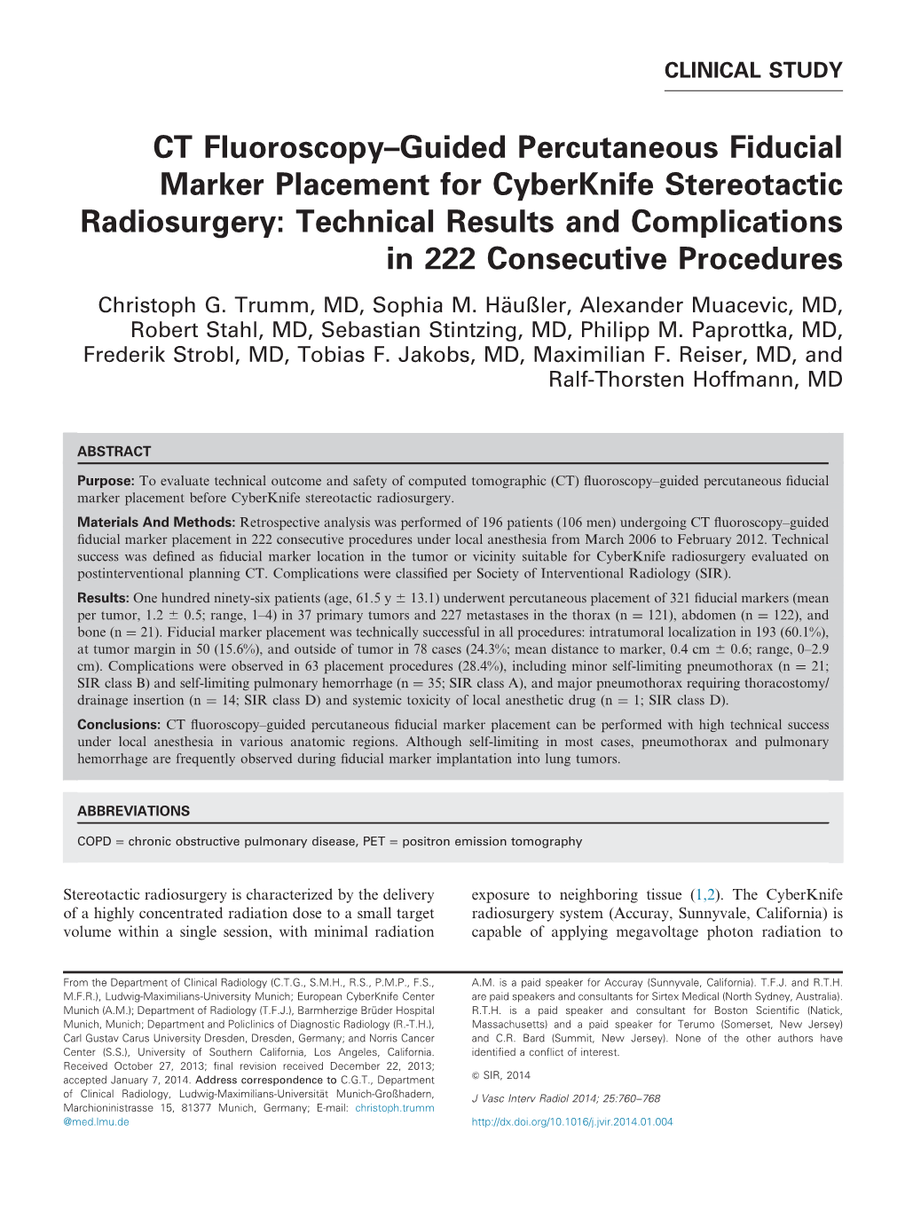 CT Fluoroscopy–Guided Percutaneous Fiducial Marker