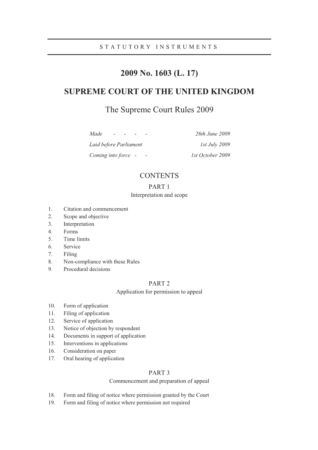 2009 No. 1603 (L. 17) SUPREME COURT of the UNITED