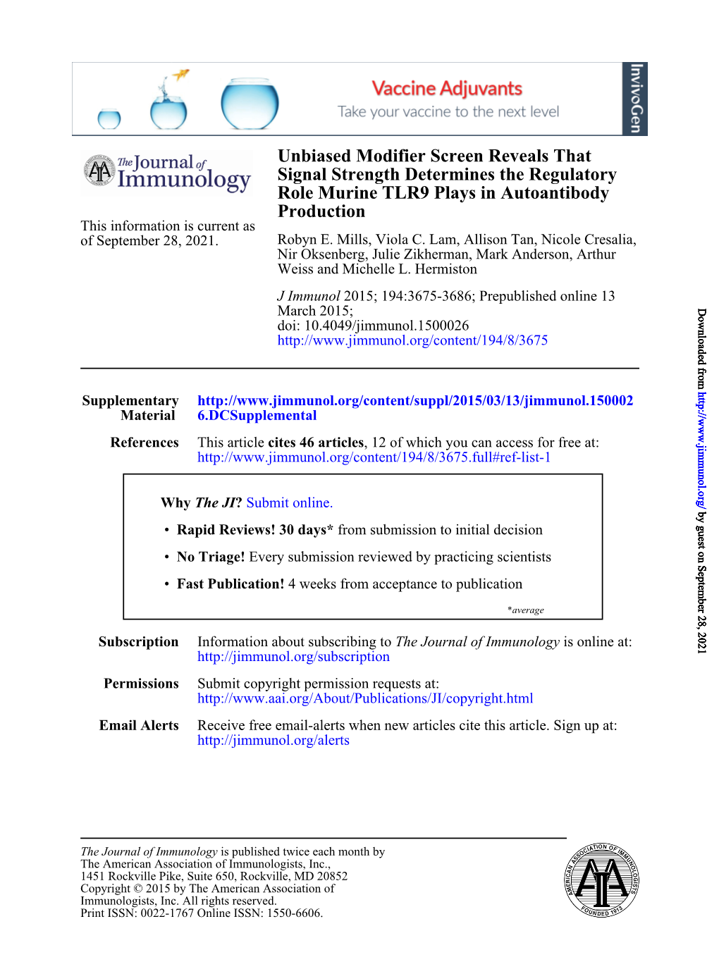 Production Role Murine TLR9 Plays in Autoantibody Signal Strength