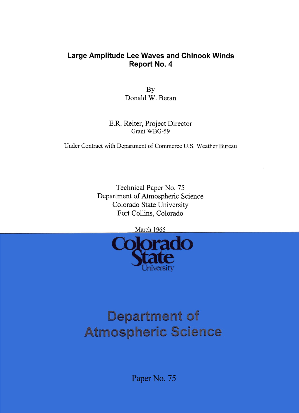 Large Amplitude Lee Waves and Chinook Winds Report No.4