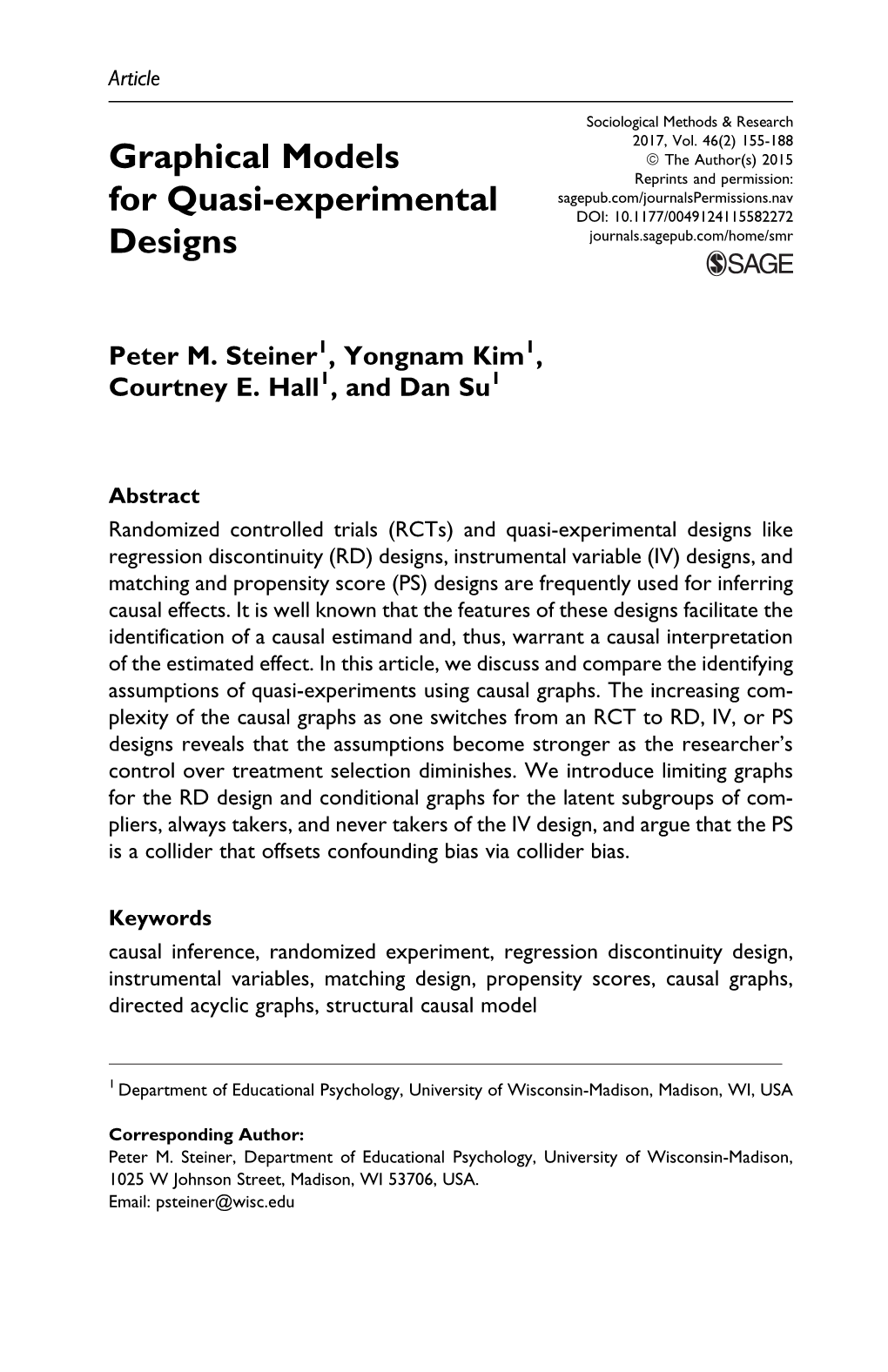 Graphical Models for Quasi-Experimental Designs