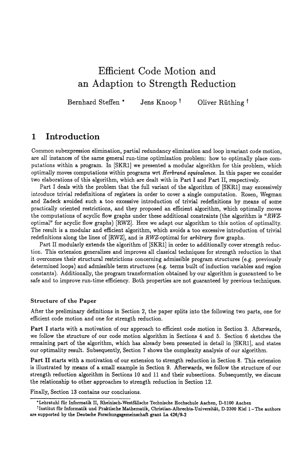 Efficient Code Motion and an Adaption to Strength Reduction