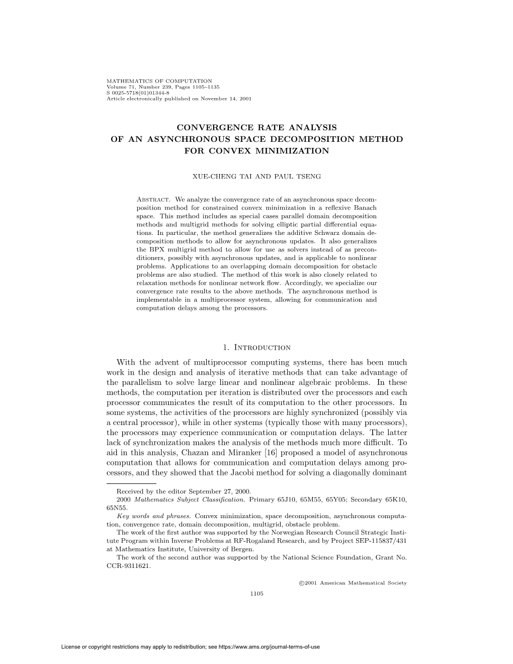 Convergence Rate Analysis of an Asynchronous Space Decomposition Method for Convex Minimization