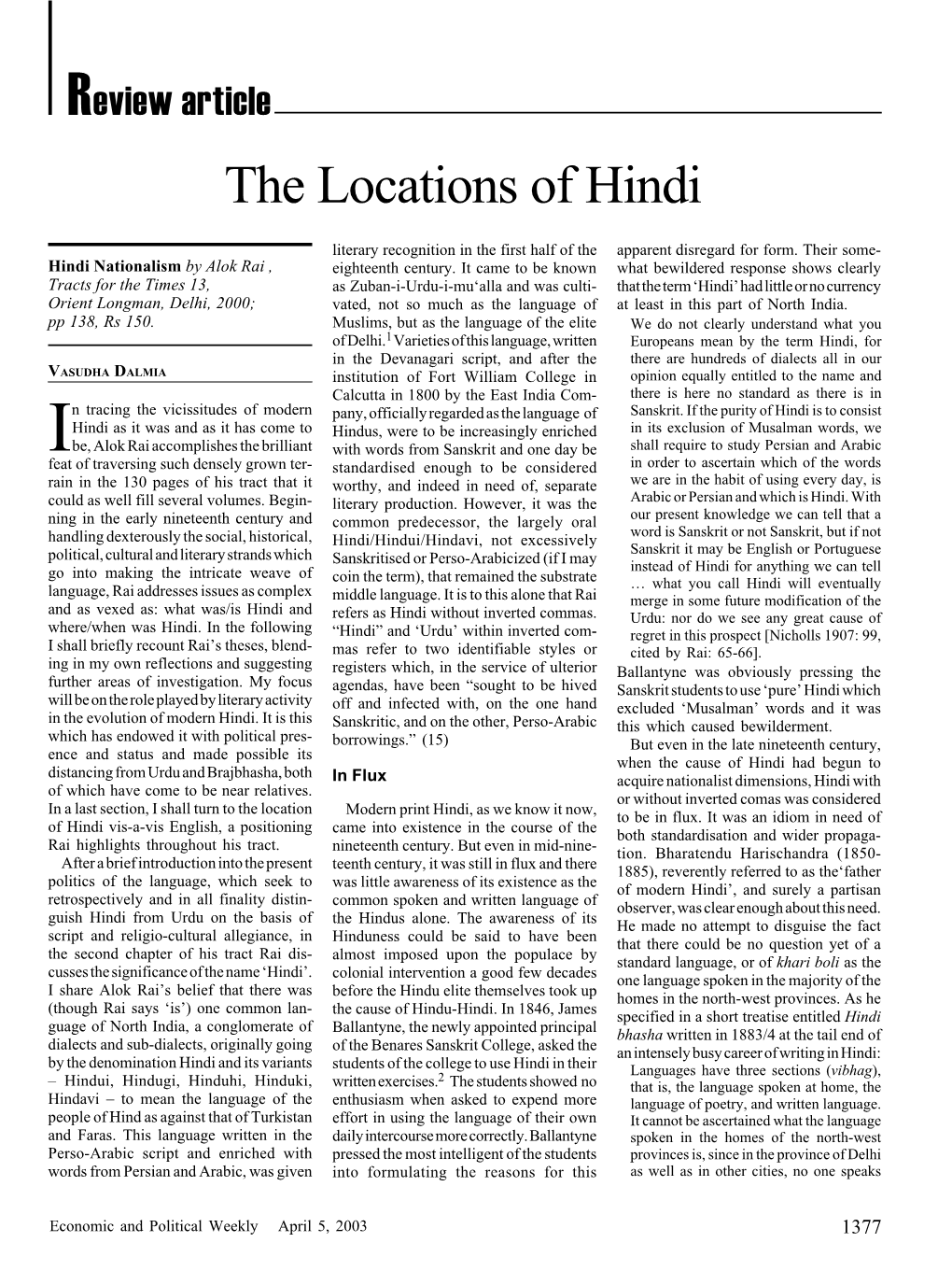 The Locations of Hindi