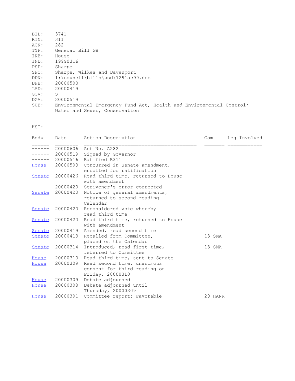 1999-2000 Bill 3741: Environmental Emergency Fund Act, Health and Environmental Control;