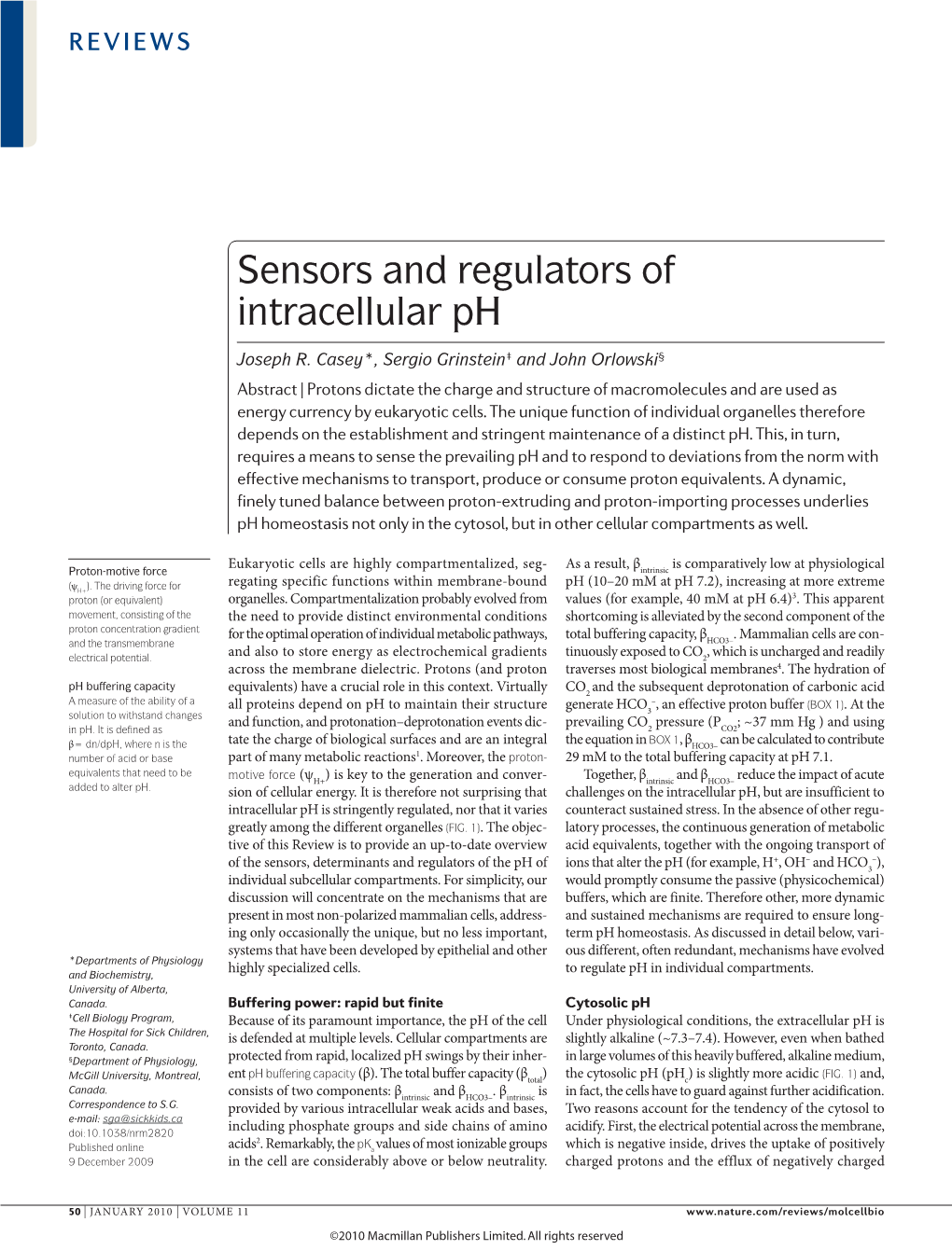 Sensors and Regulators of Intracellular Ph