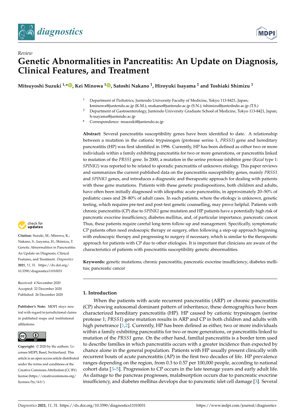 Genetic Abnormalities in Pancreatitis: an Update on Diagnosis, Clinical Features, and Treatment