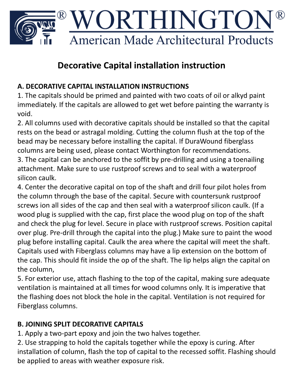 Decorative Capital Installation Instruction
