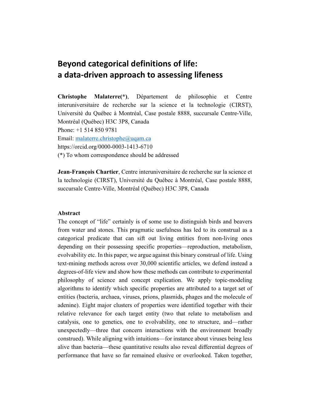 Beyond Categorical Definitions of Life: a Data-Driven Approach to Assessing Lifeness