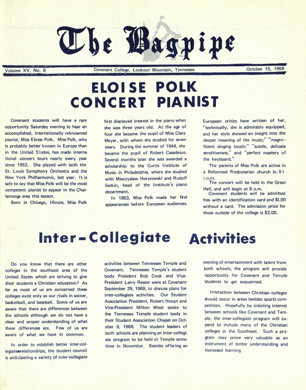 ELOISE POLK CONCERT PIANIST Inter-Collegiate Activities