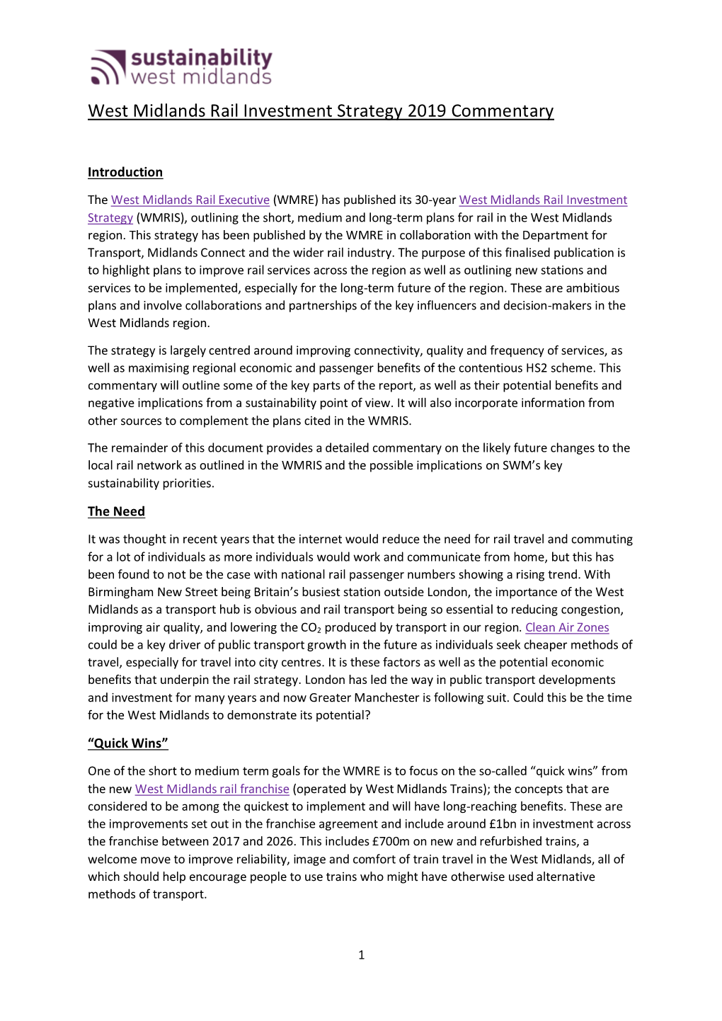 SWM Rail Investment Strategy 2019 Commentary