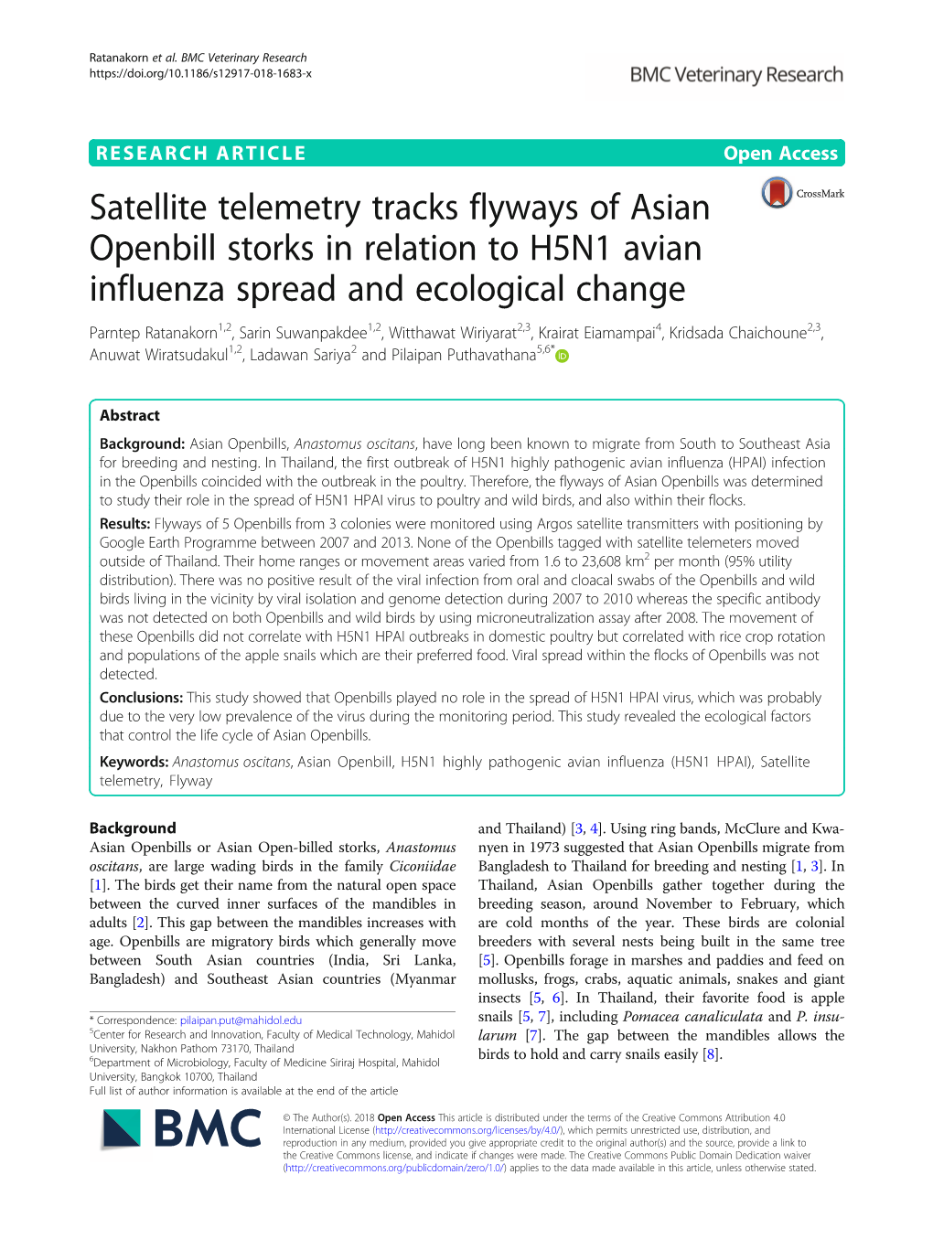 Satellite Telemetry Tracks Flyways of Asian Openbill Storks in Relation To