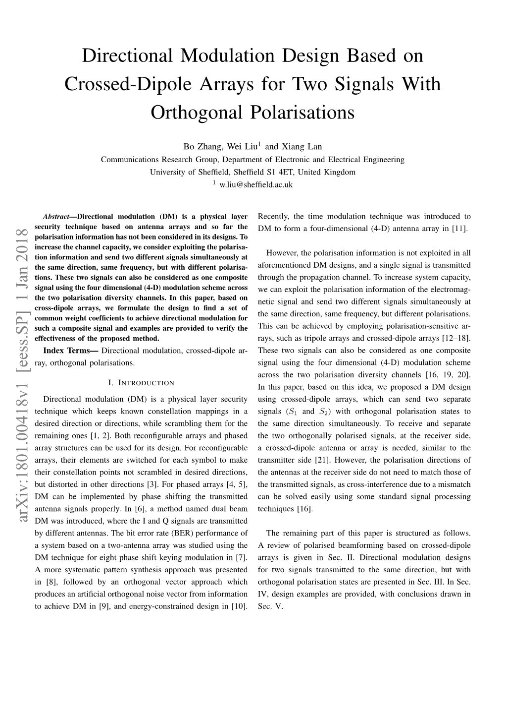 Directional Modulation Design Based on Crossed-Dipole Arrays for Two Signals with Orthogonal Polarisations