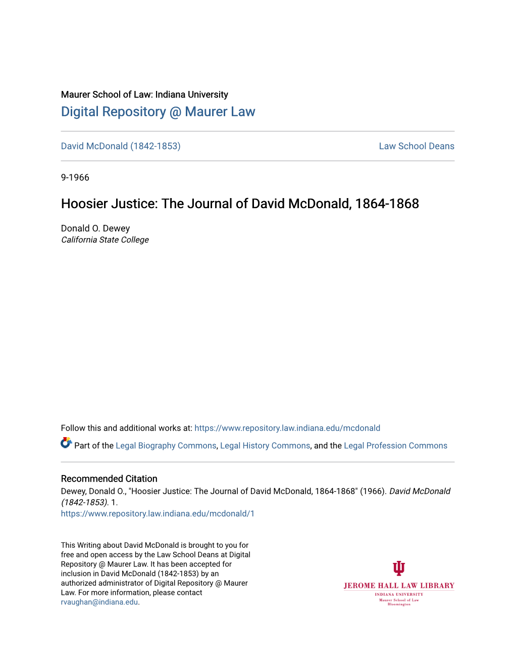 The Journal of David Mcdonald, 1864-1868