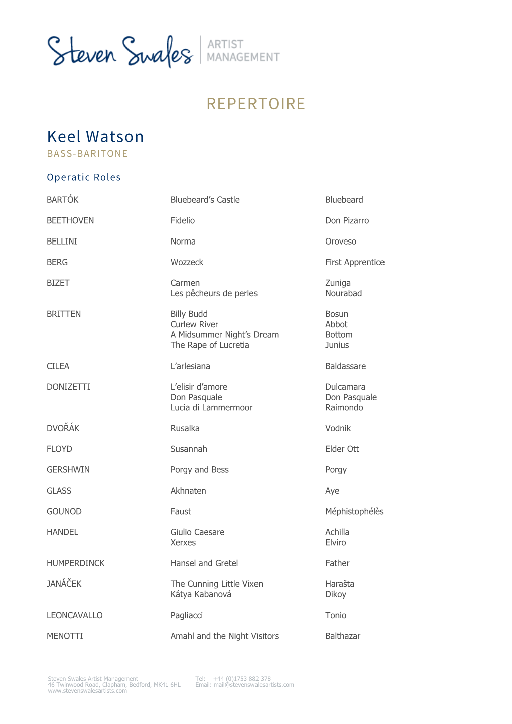 REPERTOIRE Keel Watson