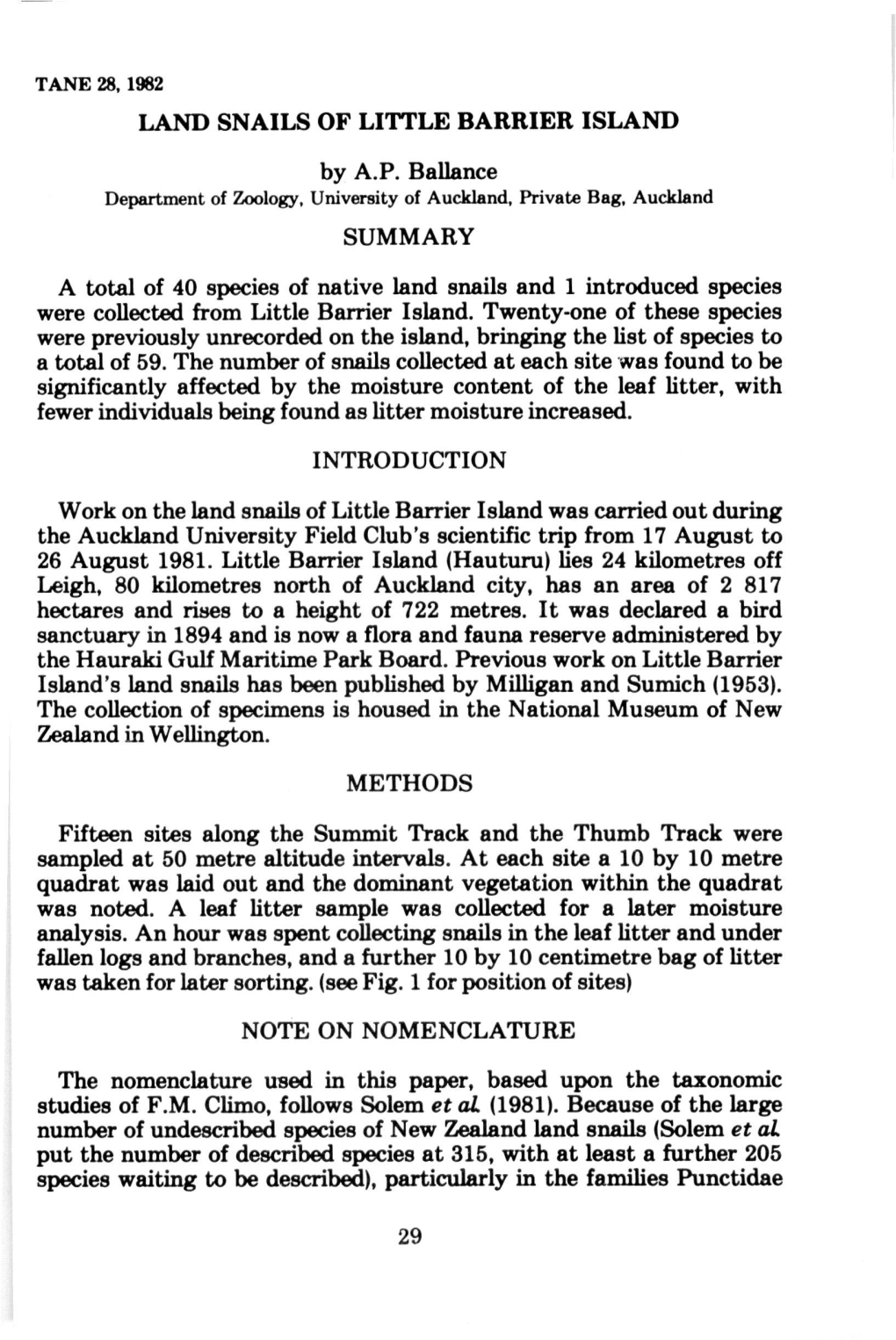 Land Snails of Little Barrier Island, by A.P. Ballance