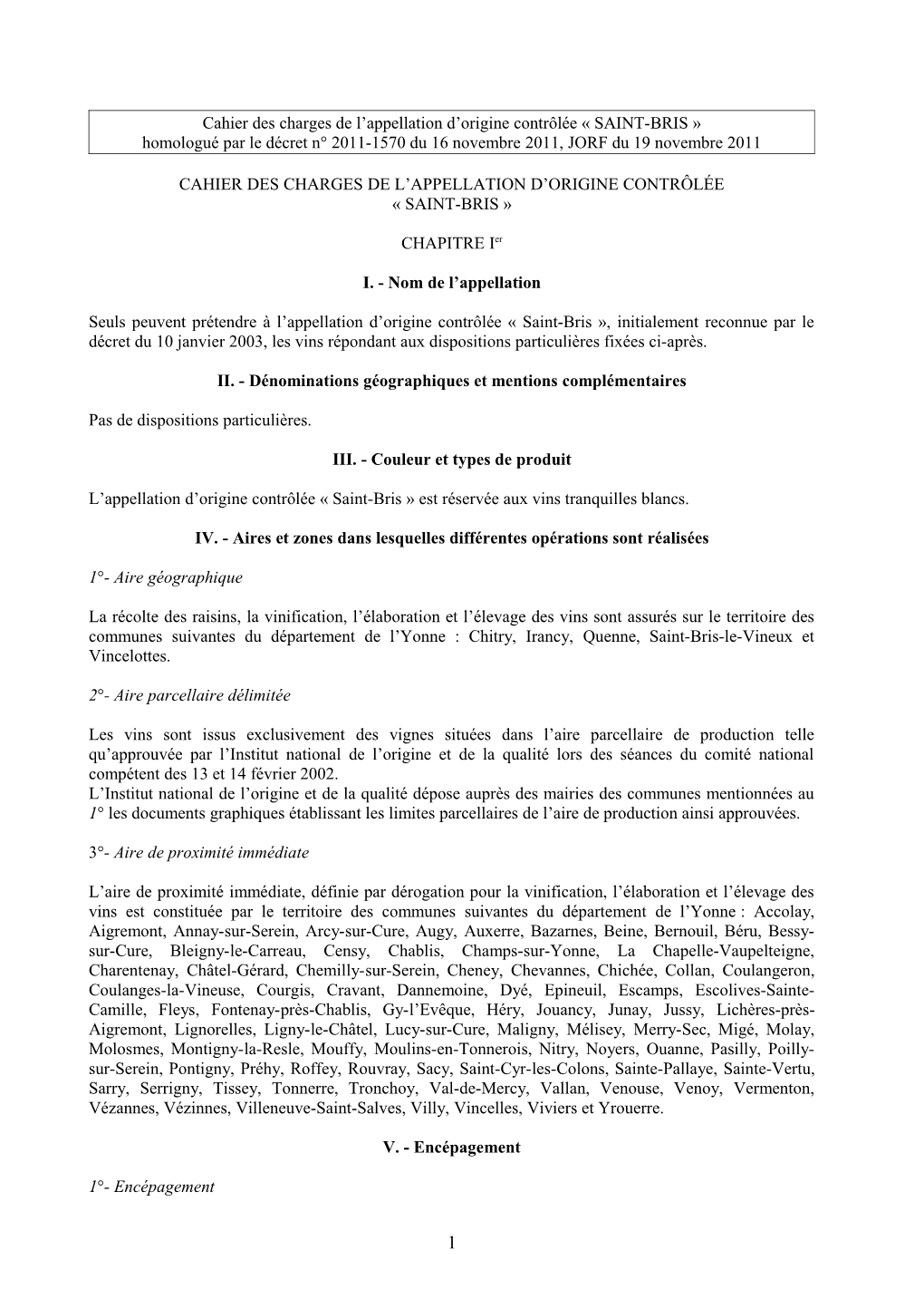 Cahier Des Charges De L'appellation D'origine Contrôlée « SAINT-BRIS