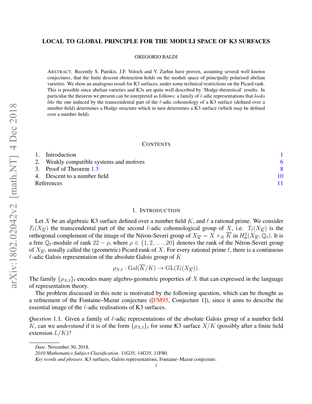 Arxiv:1802.02042V2 [Math.NT] 4 Dec 2018 of Representation Theory