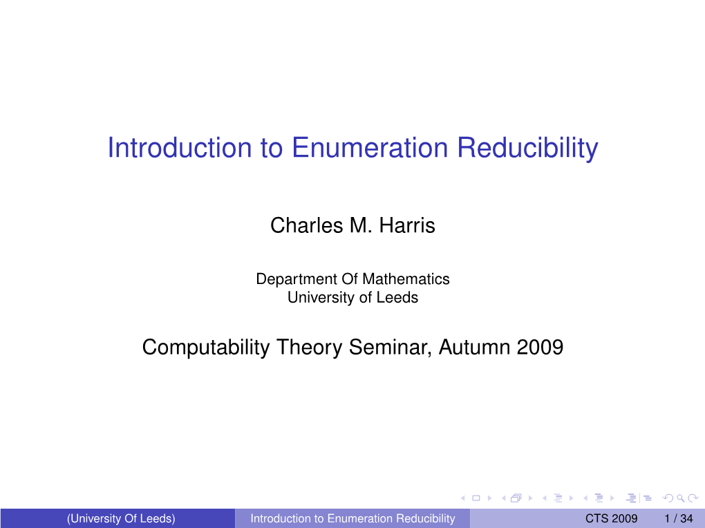 Introduction to Enumeration Reducibility