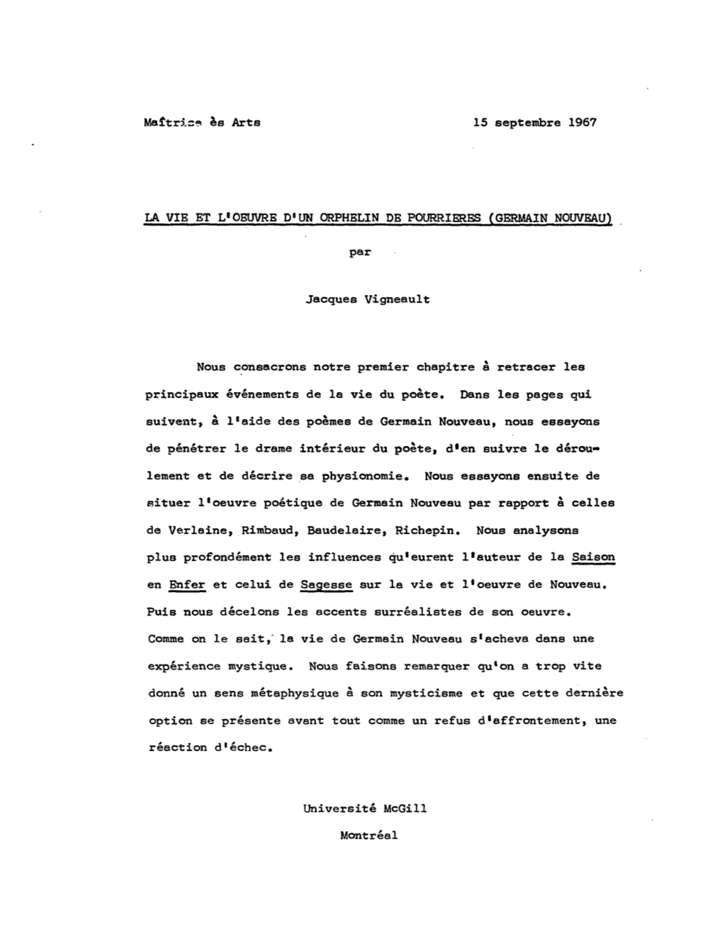 Arts 15 Septembre 1967 Par Jacques Vigneault Nous C?