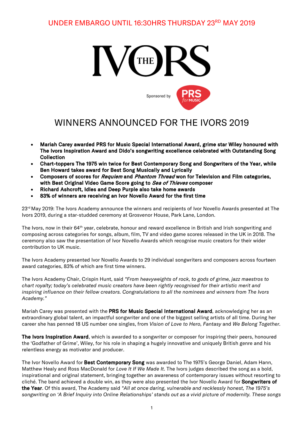 The Ivors 2019