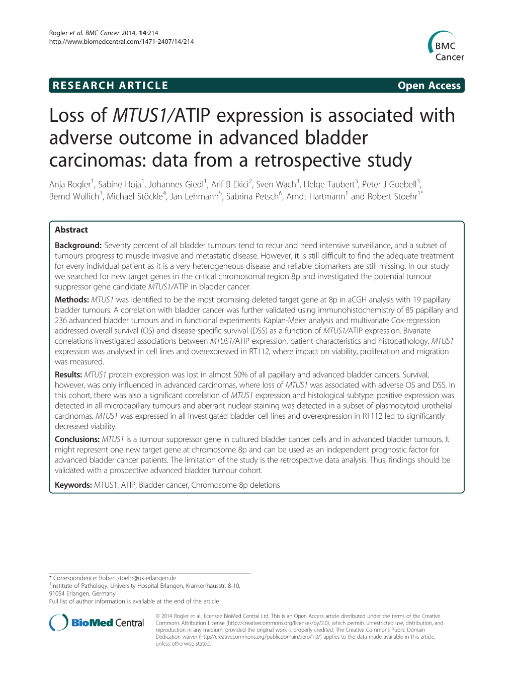 Loss of MTUS1/ATIP Expression Is Associated With