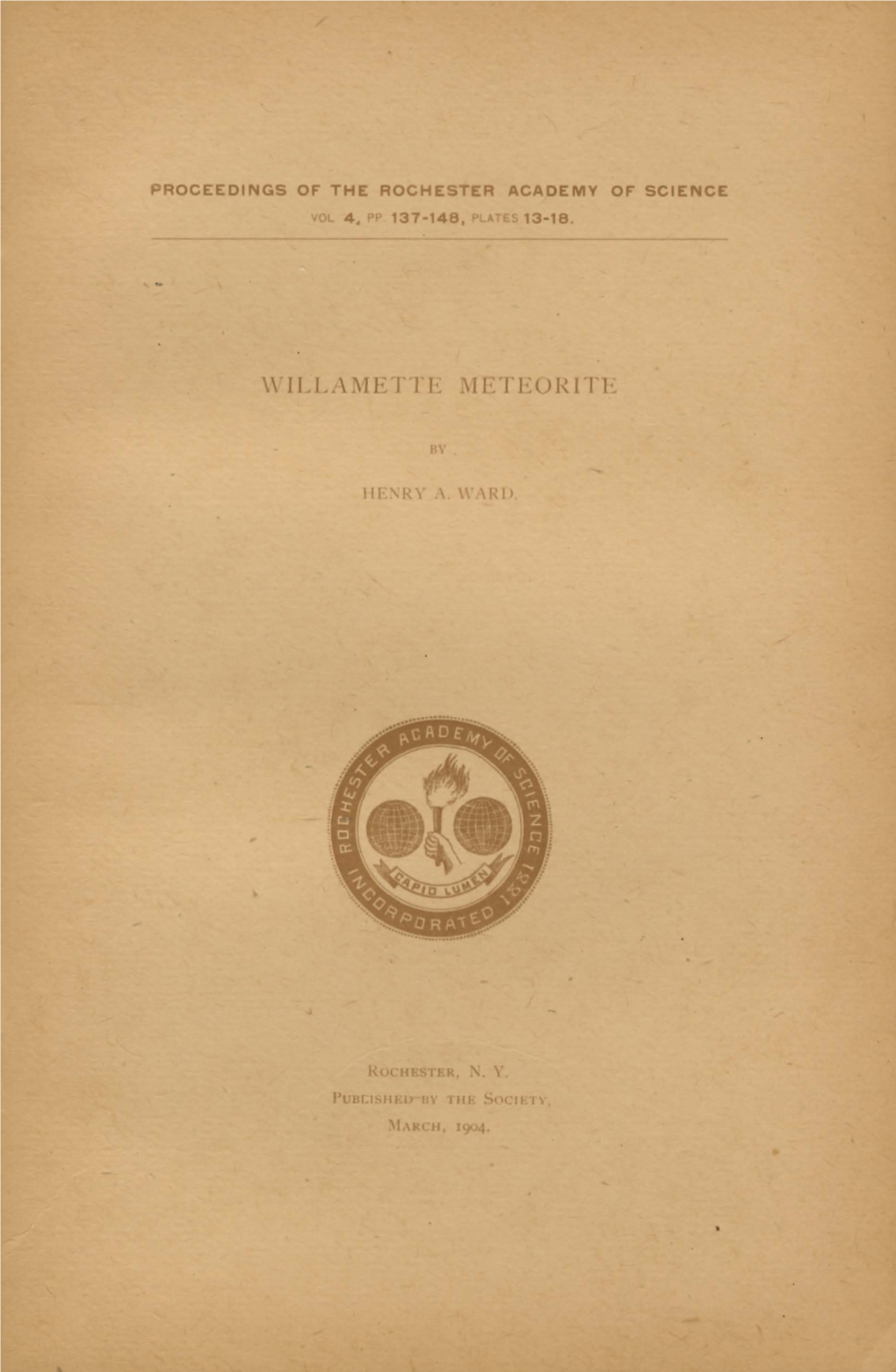 Williamette Meteorite, by H. A. Ward