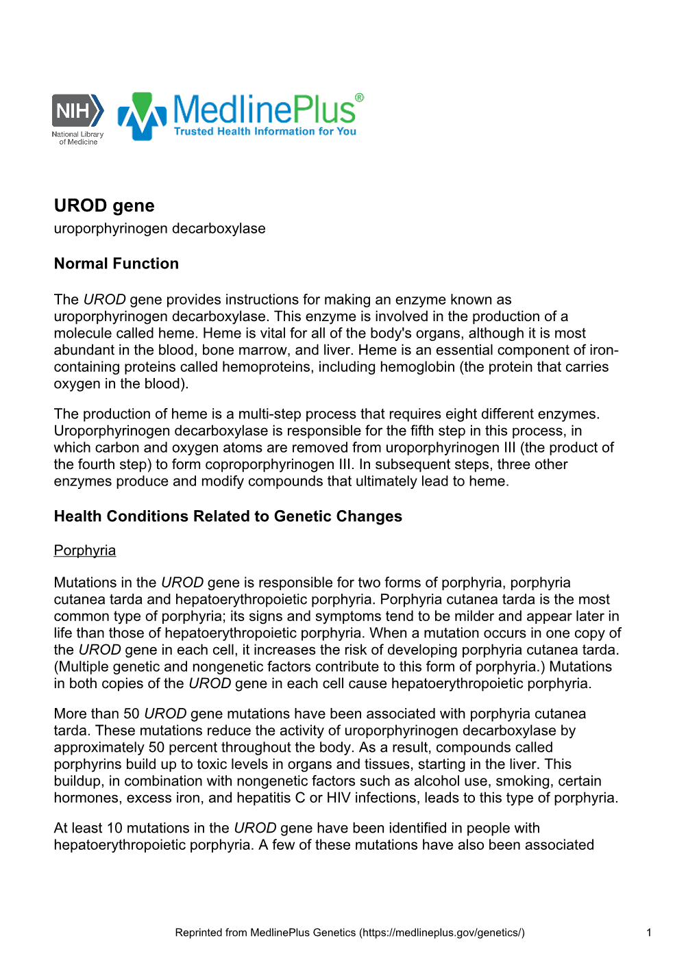 UROD Gene Uroporphyrinogen Decarboxylase