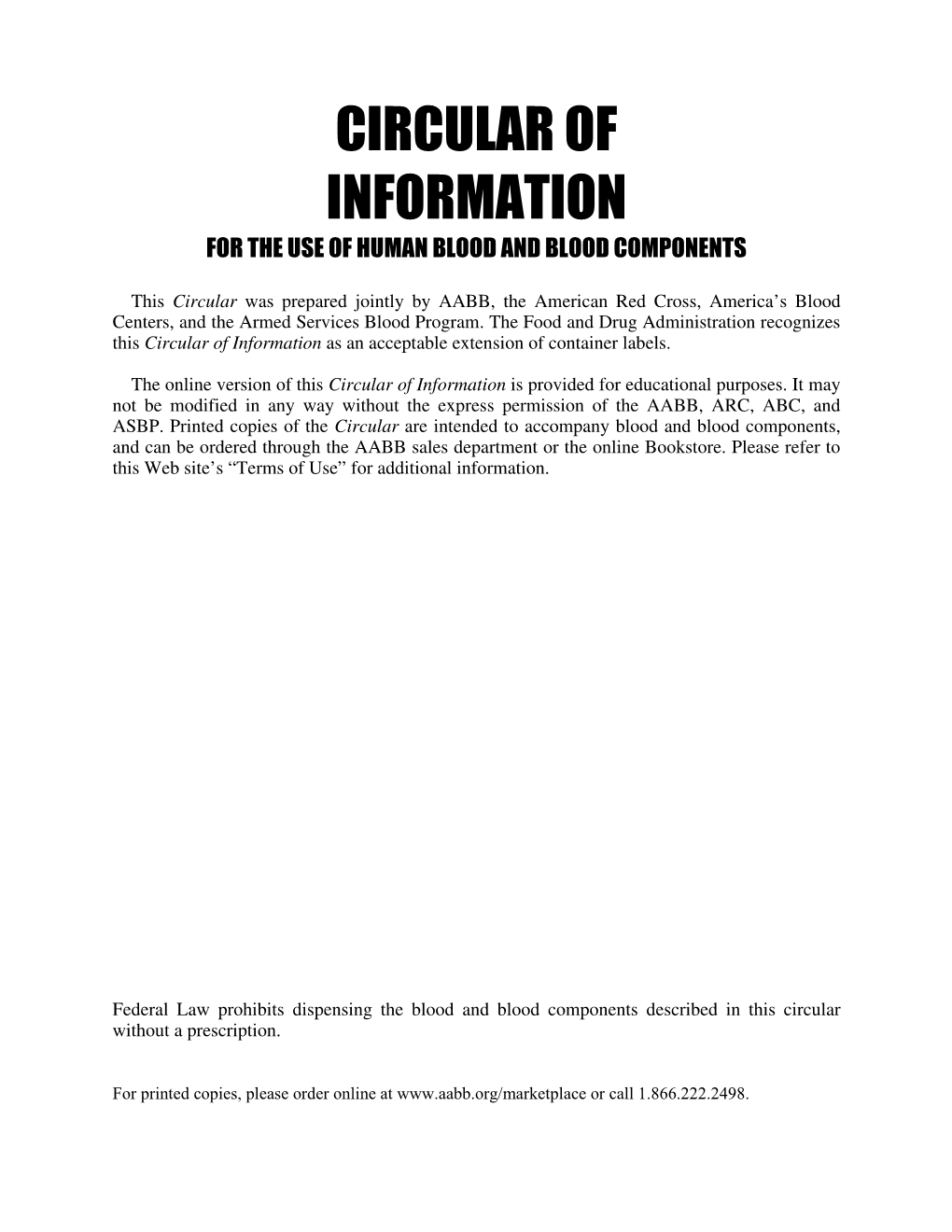 Circular of Information for the Use of Human Blood and Blood Components