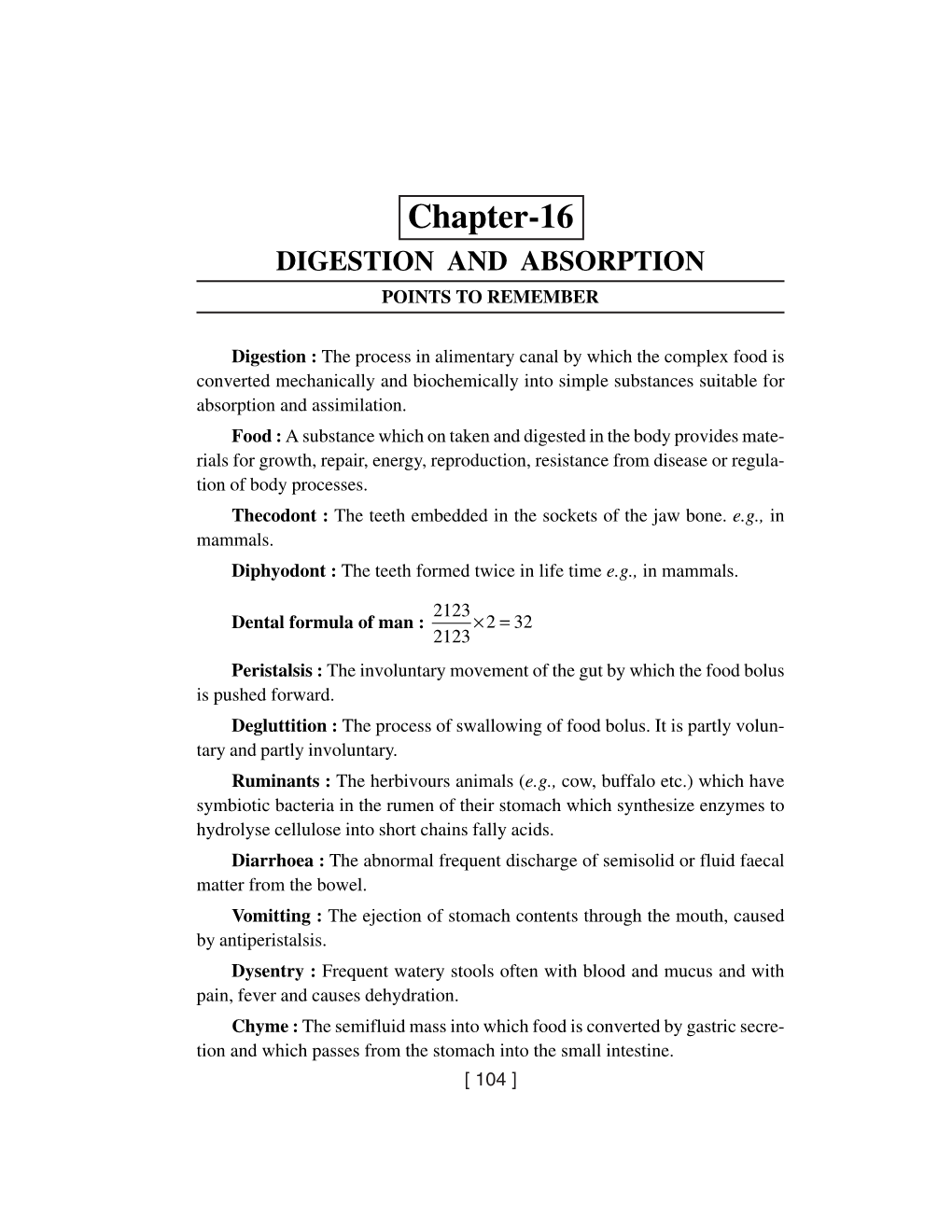 Chapter-16 DIGESTION and ABSORPTION POINTS to REMEMBER