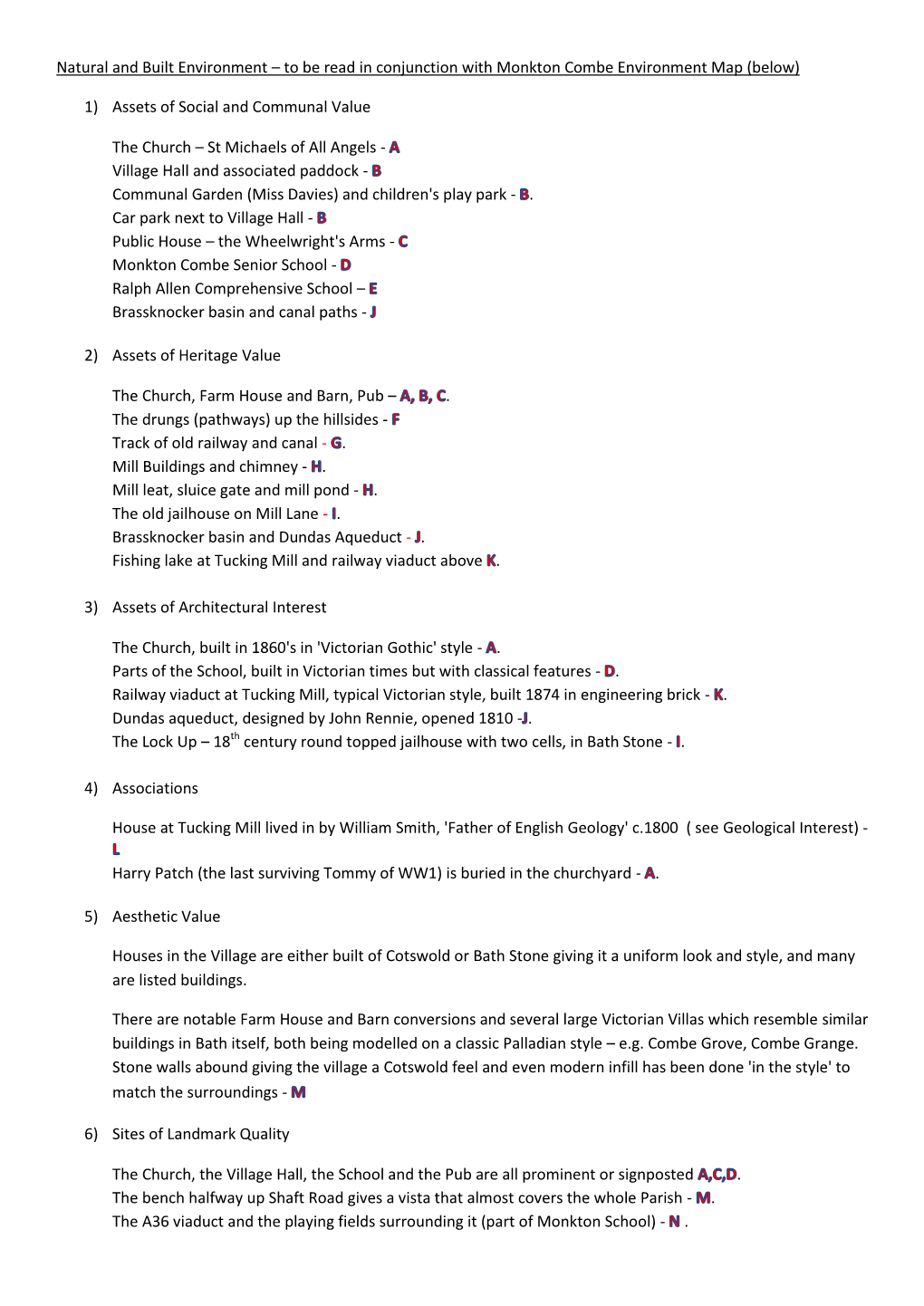 Natural and Built Environment – to Be Read in Conjunction with Monkton Combe Environment Map (Below)