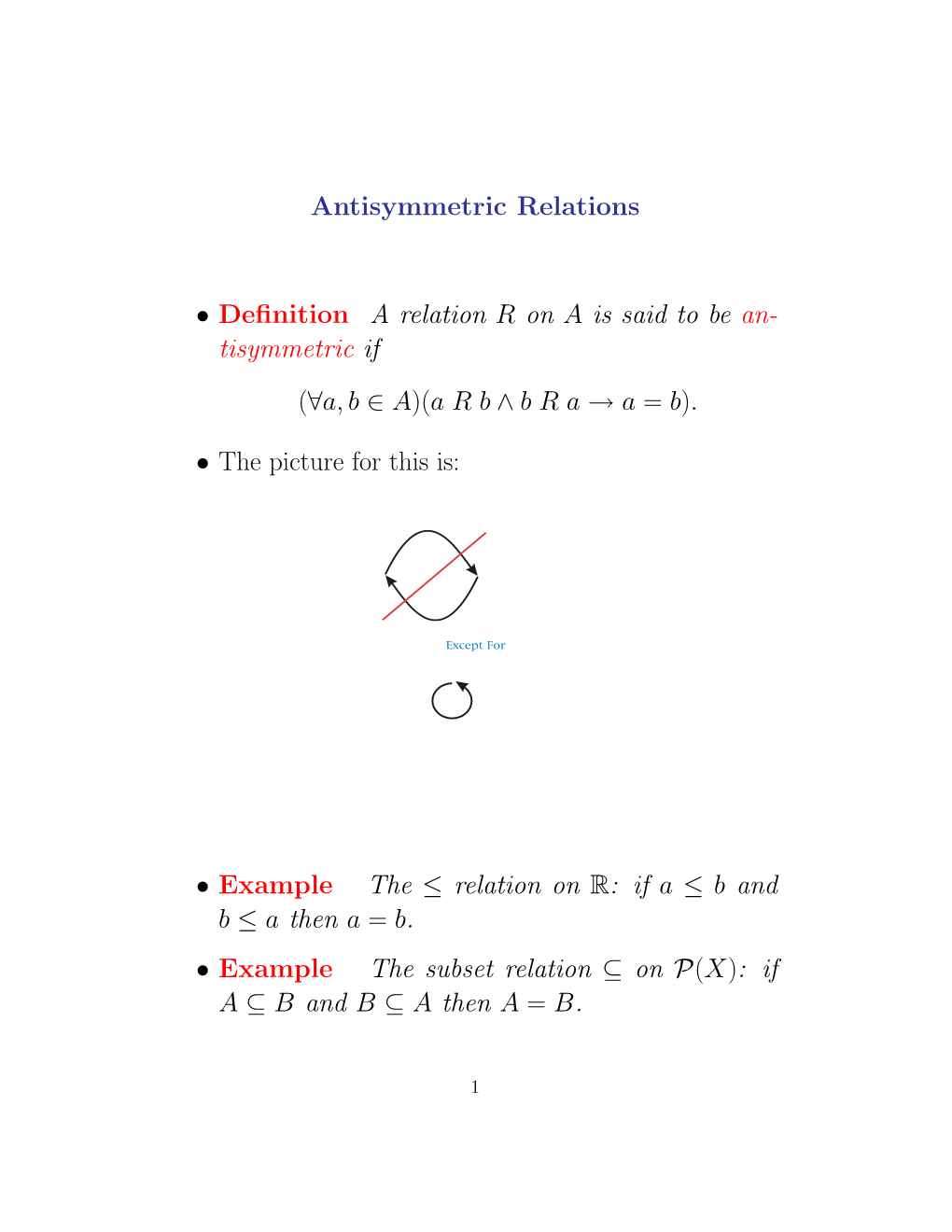 Antisymmetric Relations • Definition a Relation R on a Is Said to Be An