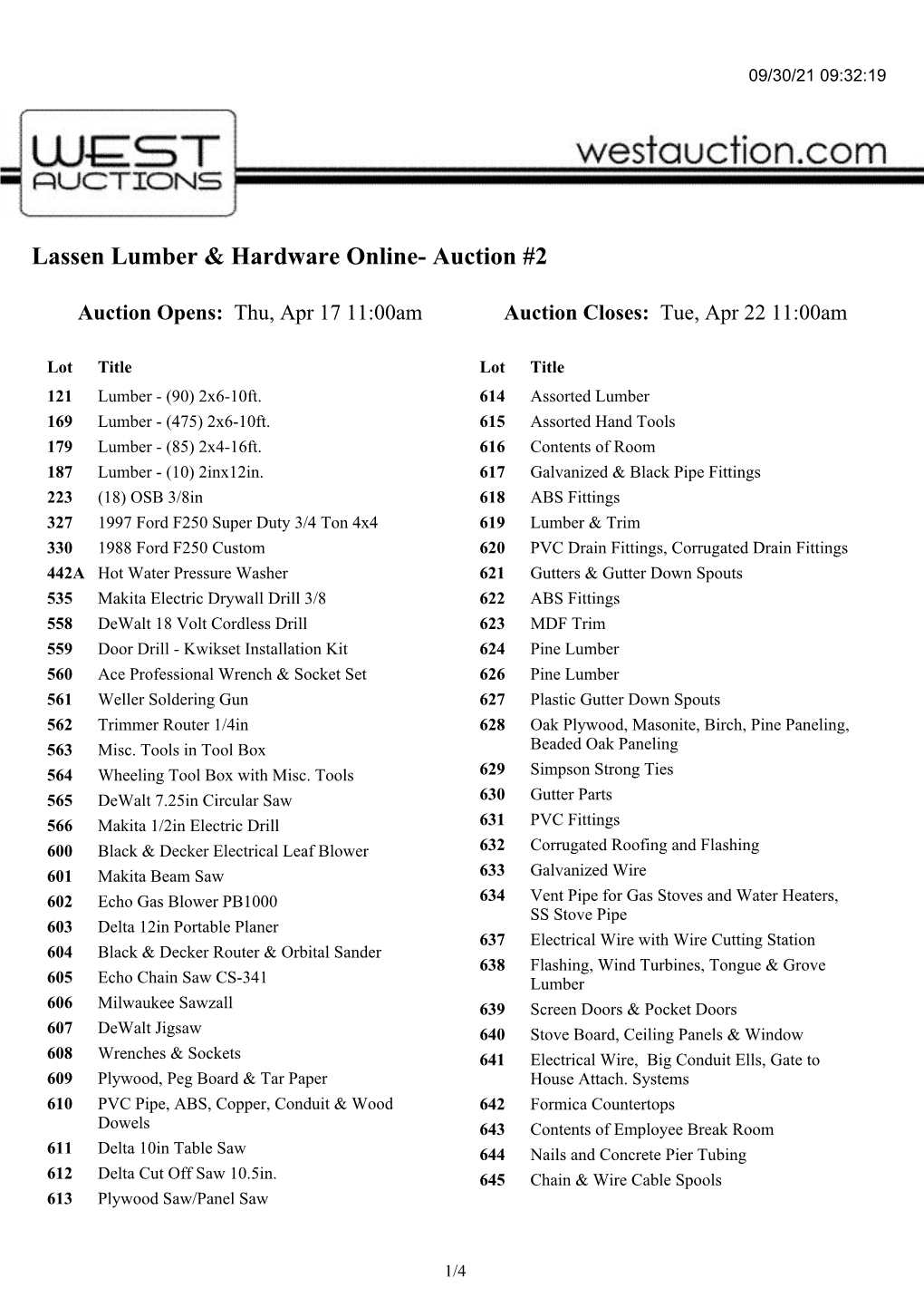 Lassen Lumber & Hardware Online- Auction #2