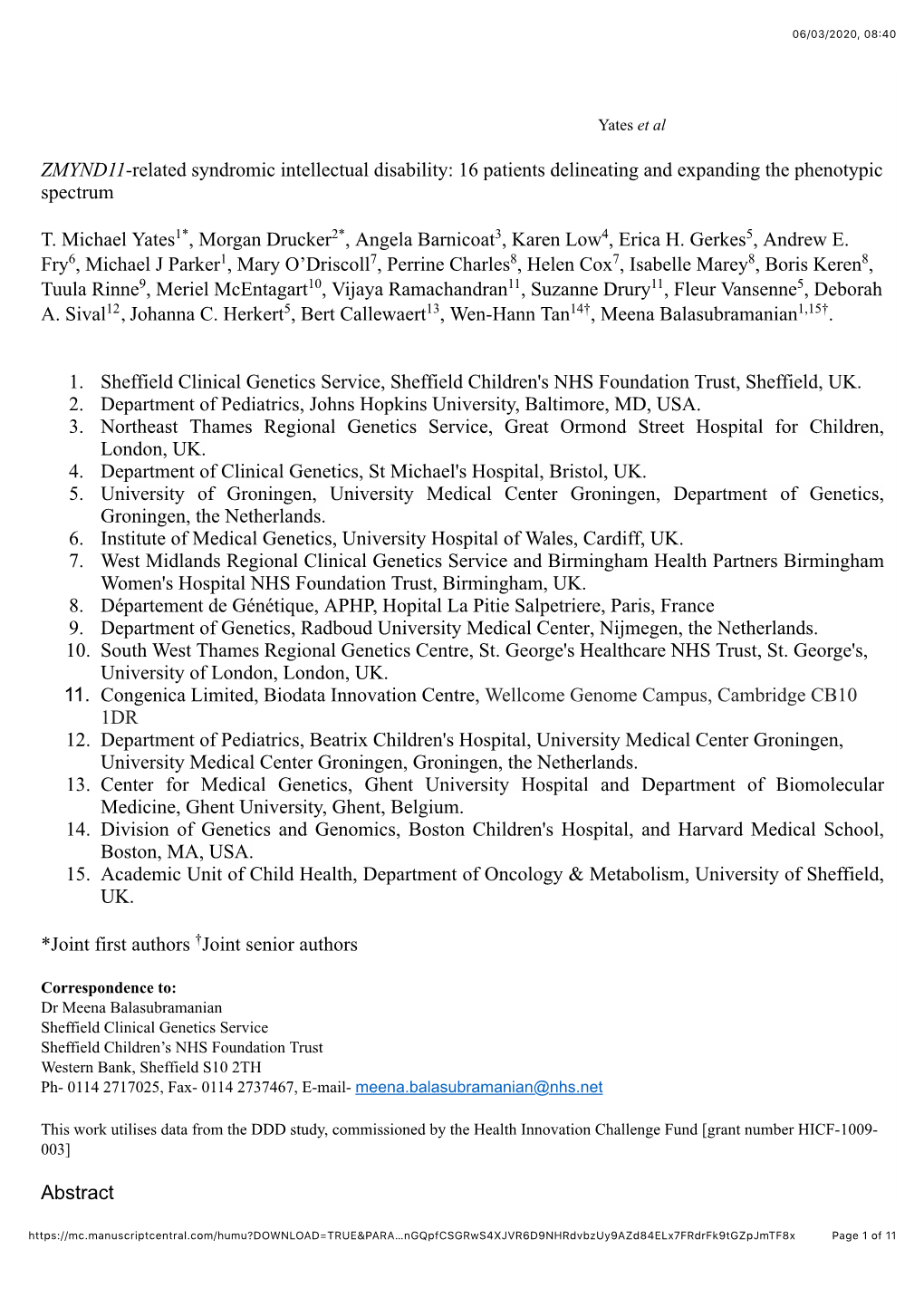 ZMYND11-Related Syndromic Intellectual Disability: 16 Patients Delineating and Expanding the Phenotypic Spectrum