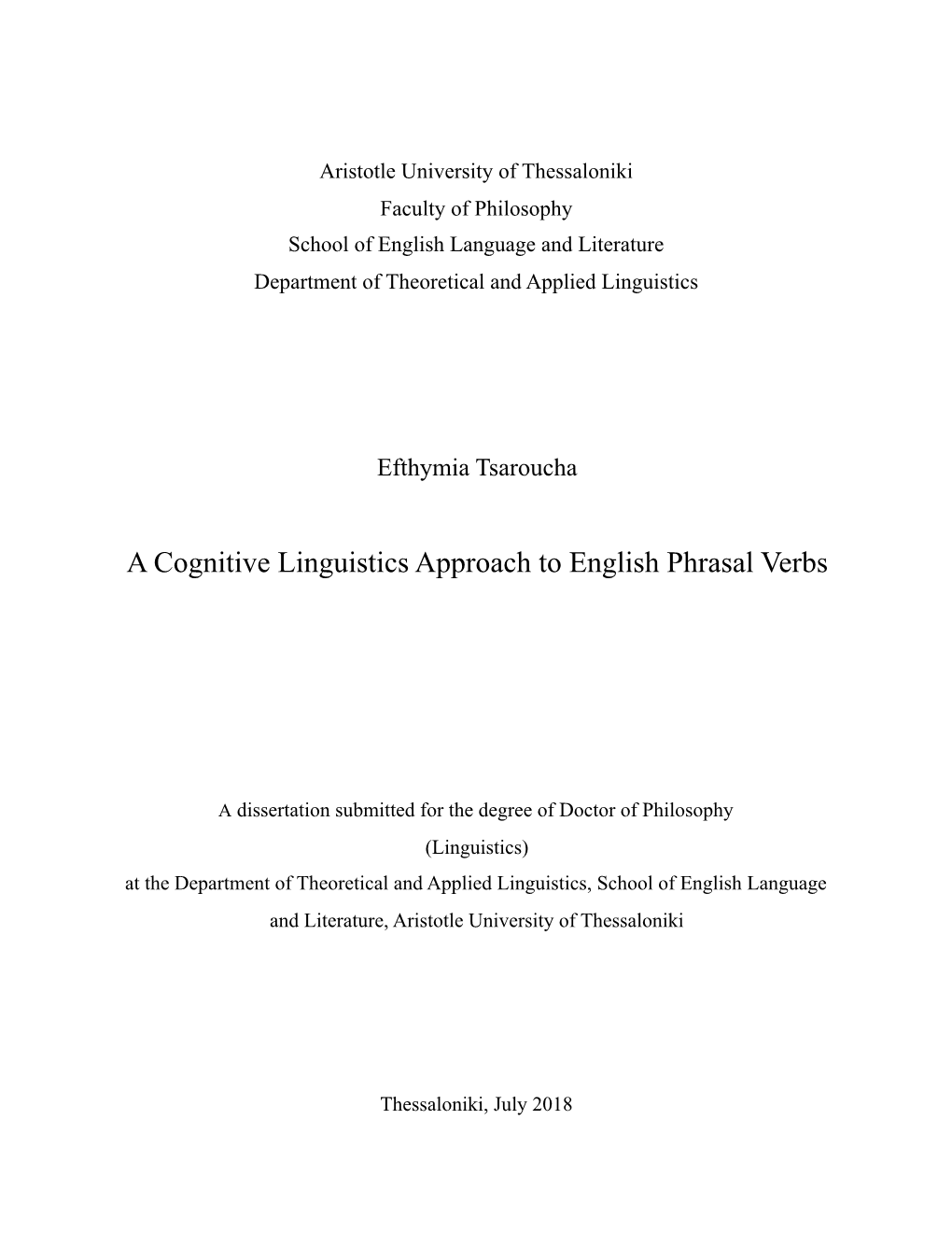 A Cognitive Linguistics Approach to English Phrasal Verbs