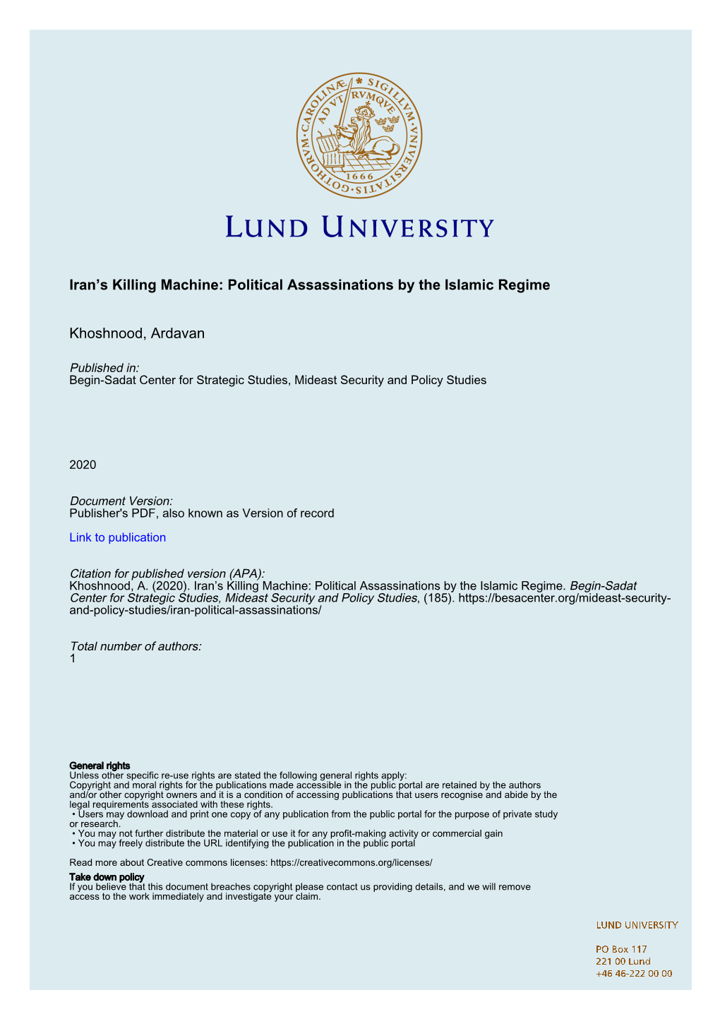 Mideast Security and Policy Studies No. 185 the BEGIN-SADAT CENTER for STRATEGIC STUDIES BAR-ILAN UNIVERSITY Mideast Security and Policy Studies No