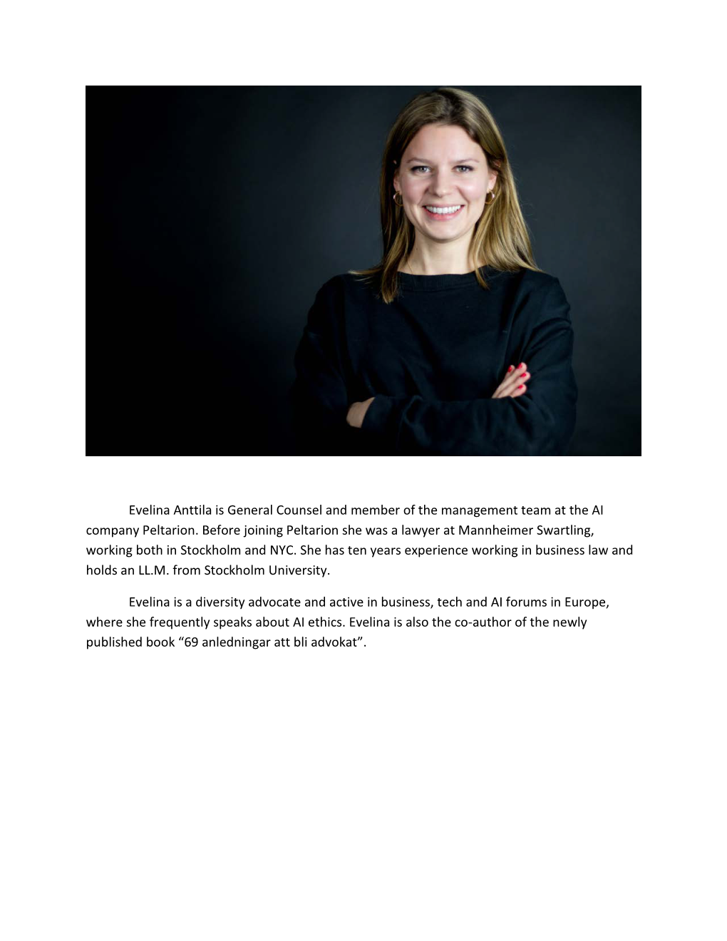 Evelina Anttila Is General Counsel and Member of the Management Team at the AI Company Peltarion