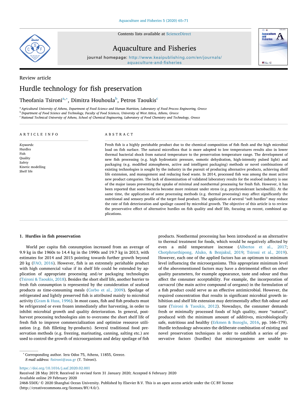 Hurdle Technology for Fish Preservation