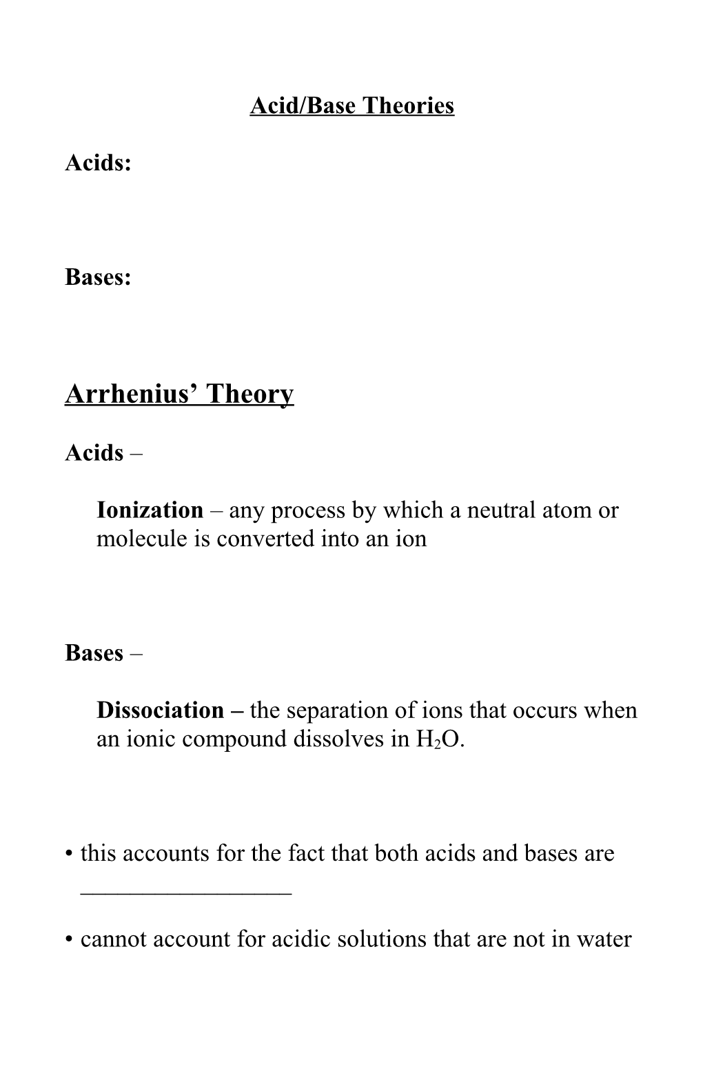 Acid/Base Theories
