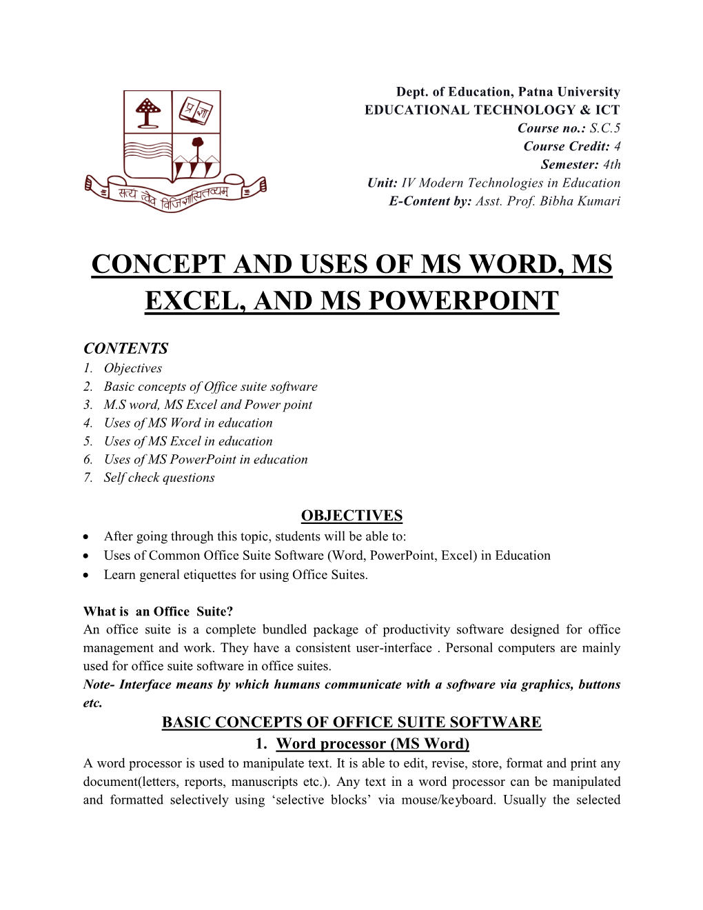 Concept and Uses of Ms Word, Ms Excel, and Ms Powerpoint