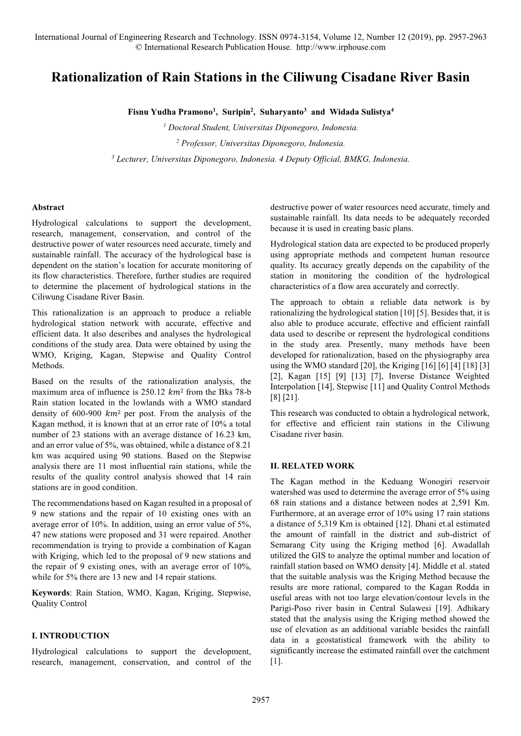 Rationalization of Rain Stations in the Ciliwung Cisadane River Basin