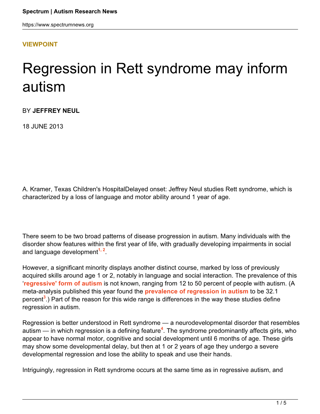 Regression in Rett Syndrome May Inform Autism