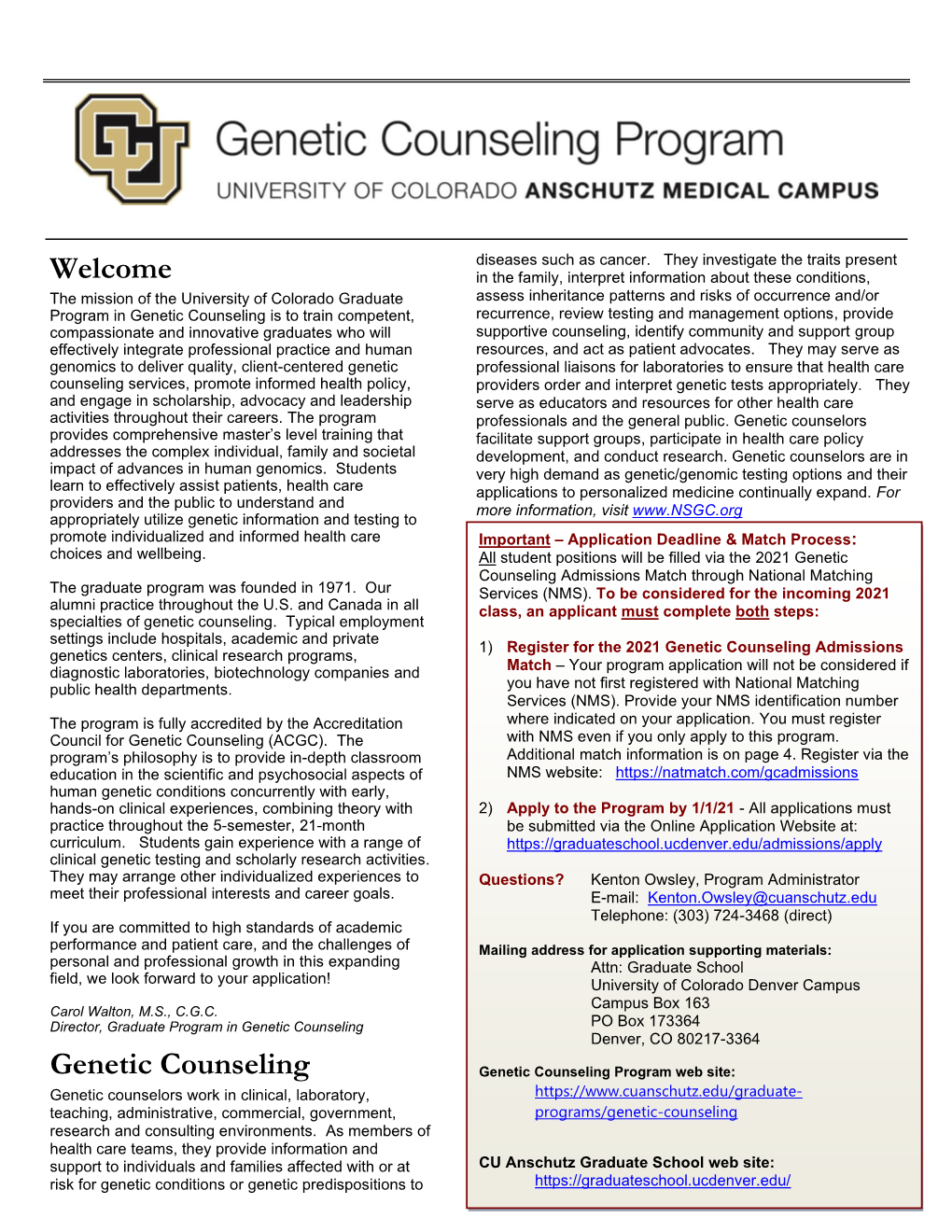 2021 University of Colorado Denver Genetic Counseling Program